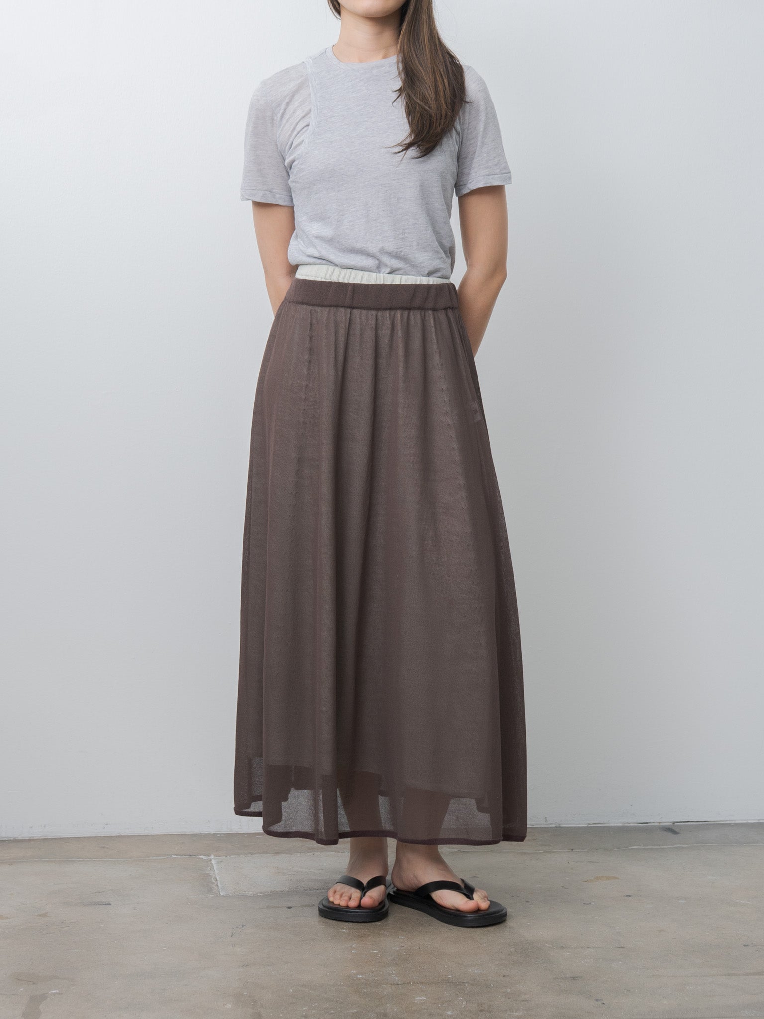 Namu Shop - Unfil Fine Slub Yarn Layered Top - Light Gray