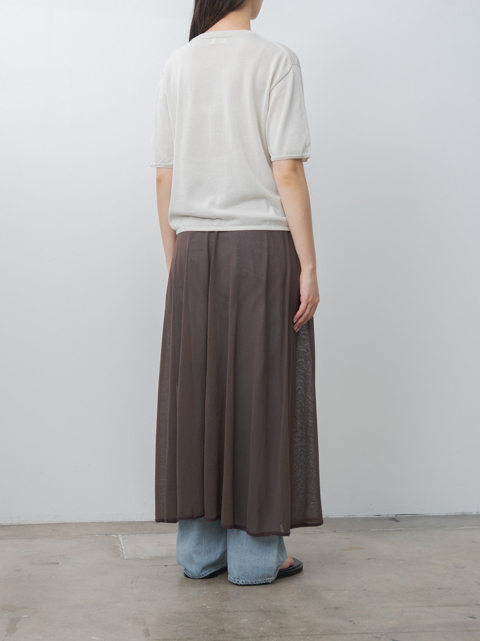 Namu Shop - Unfil High-Twisted Cotton Sheer Knit Layered P/O - Charcoal Brown × Mist Green