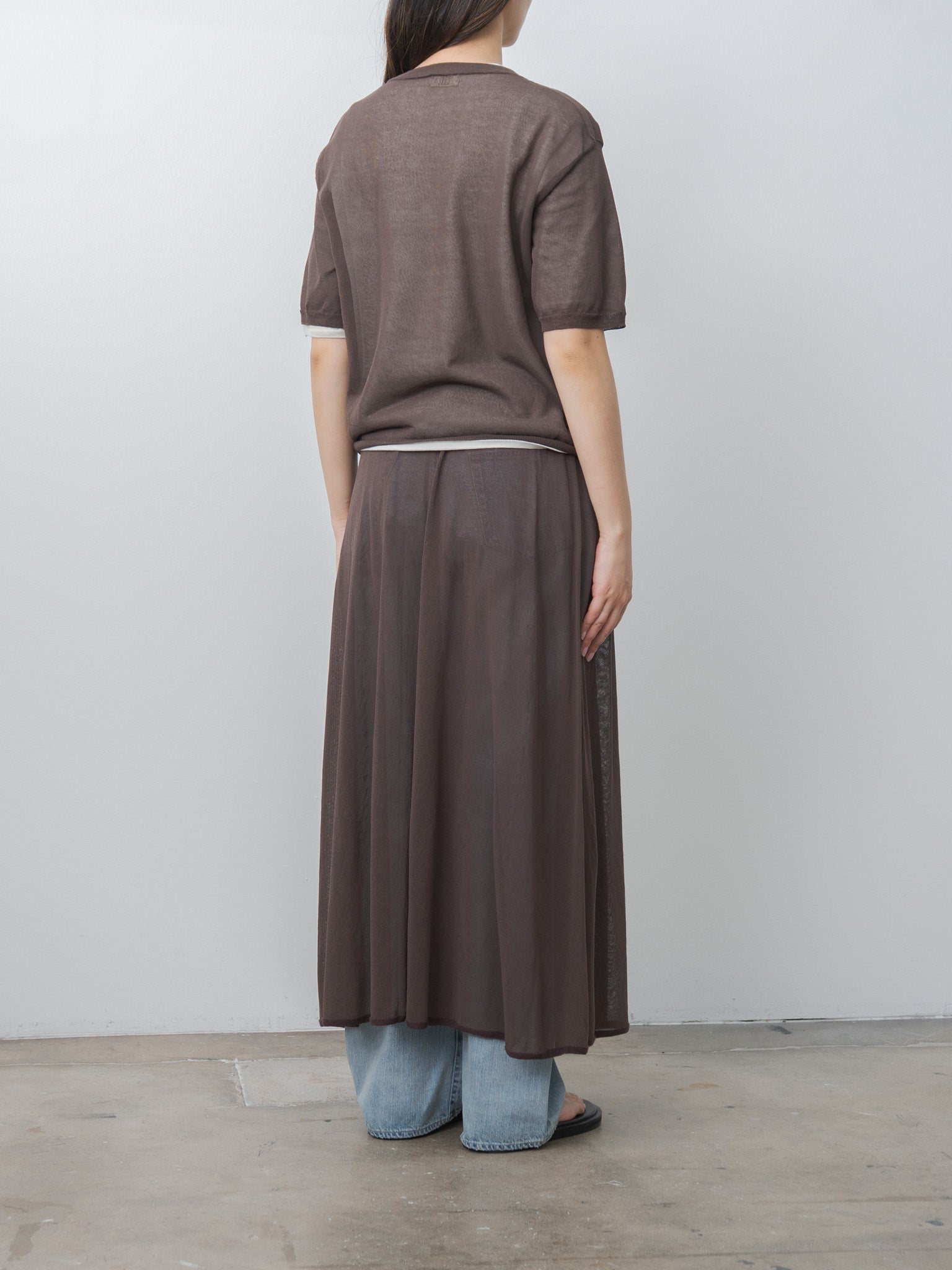 Namu Shop - Unfil High-Twisted Cotton Sheer Knit Layered P/O - Charcoal Brown × Mist Green
