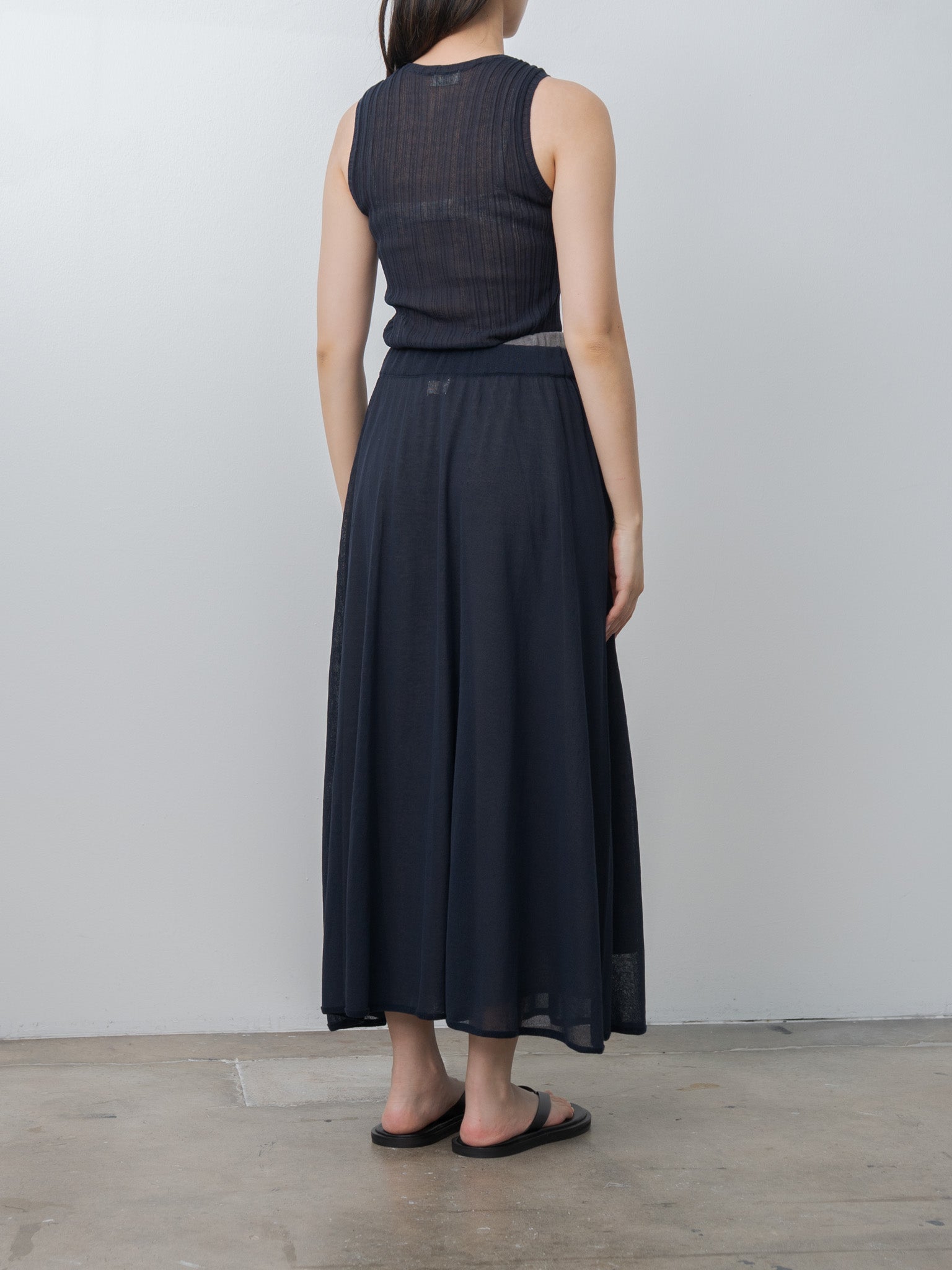 Namu Shop - Unfil High-Twisted Cotton Sheer Knit Layered Skirt - Navy × Steel Gray