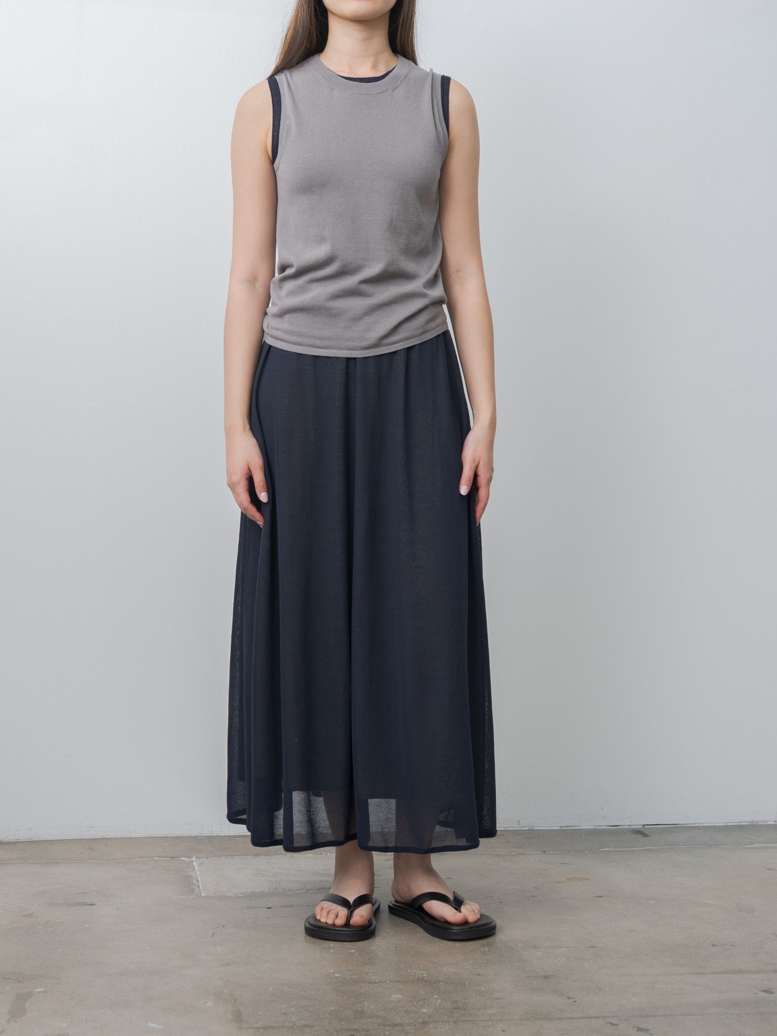 Namu Shop - Unfil High-Twisted Cotton Sheer Knit Layered Skirt - Navy × Steel Gray
