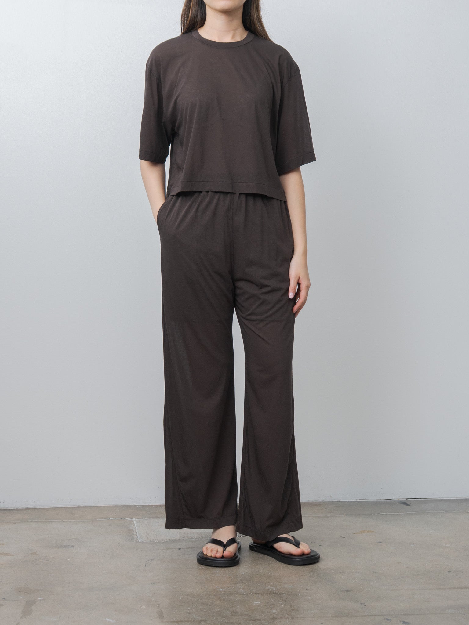 Namu Shop - Unfil Twisted Cotton Sheer Jersey Cropped Tee - Dark Brown