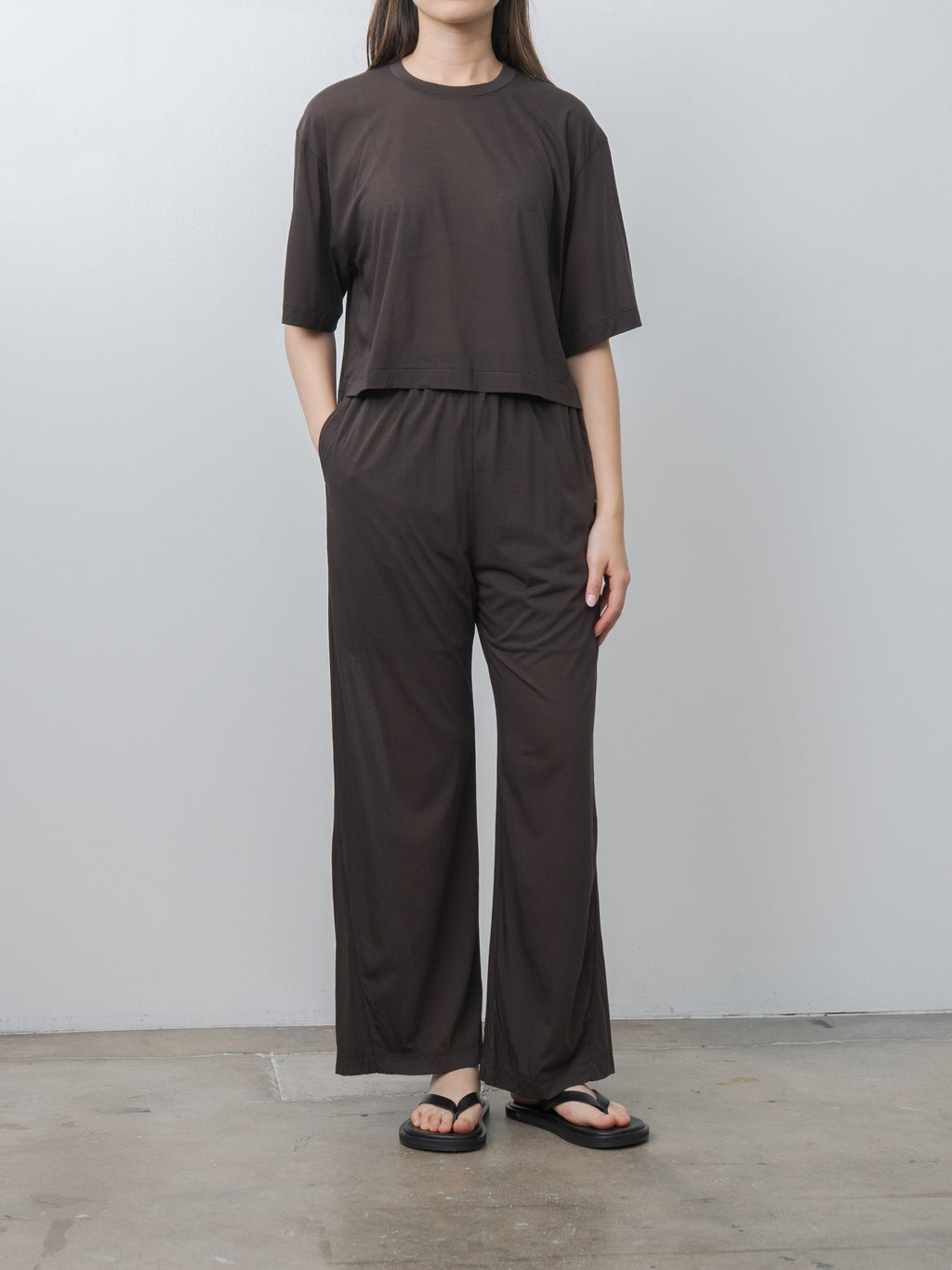 Namu Shop - Unfil Twisted Cotton Sheer Jersey Cropped Tee - Dark Brown
