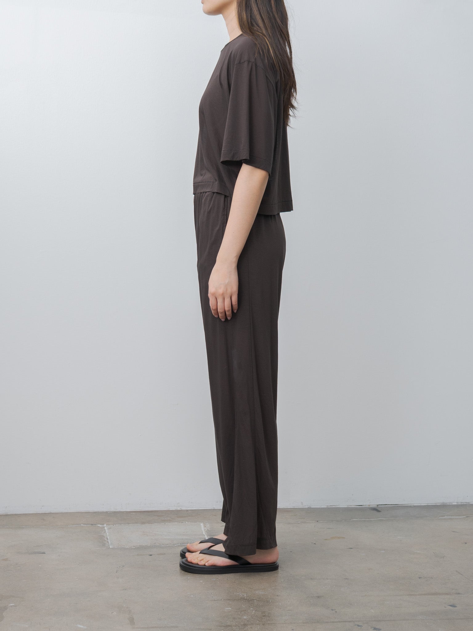 Namu Shop - Unfil Twisted Cotton Sheer Jersey Cropped Tee - Dark Brown