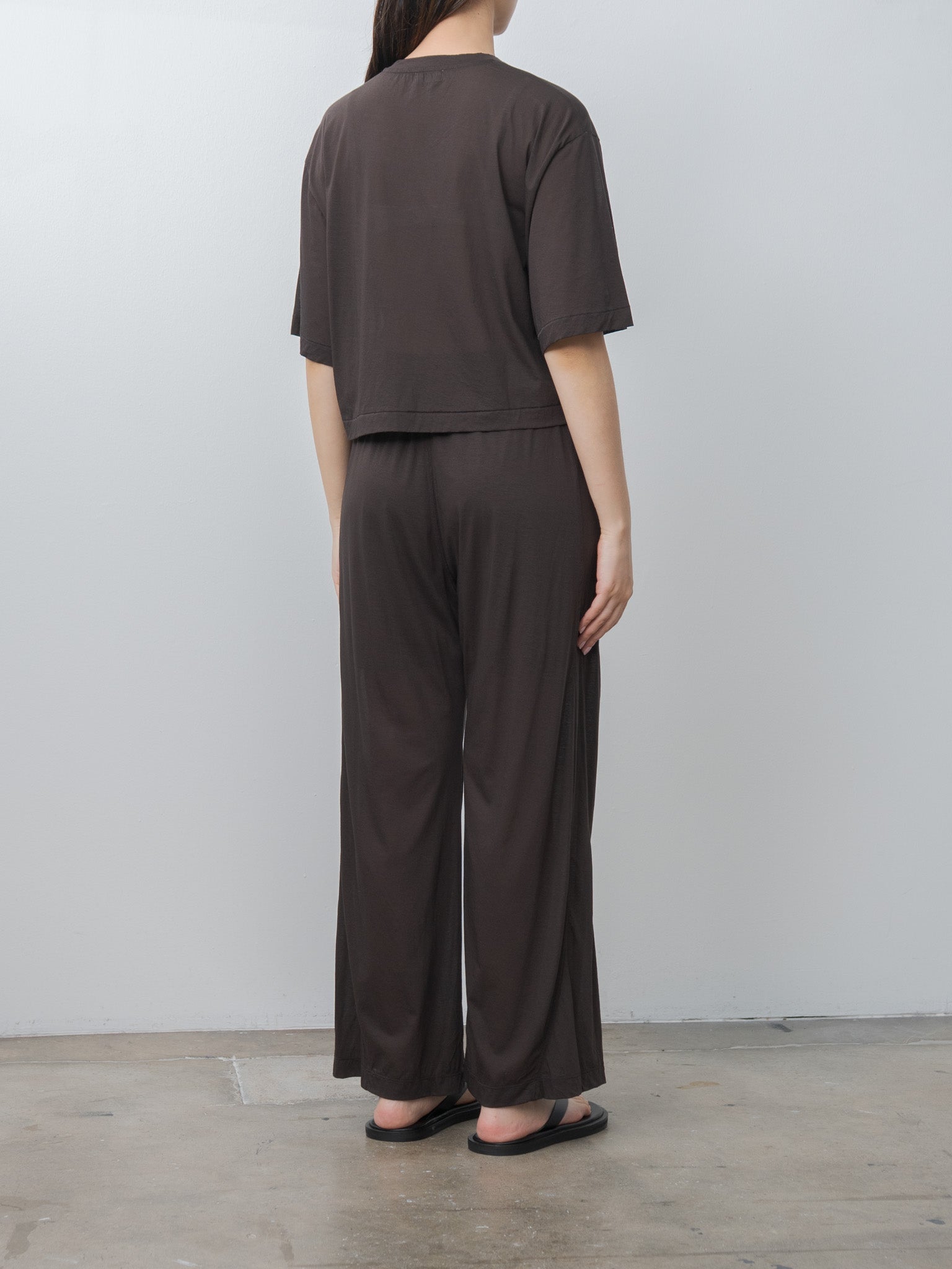 Namu Shop - Unfil Twisted Cotton Sheer Jersey Wide Pants - Dark Brown