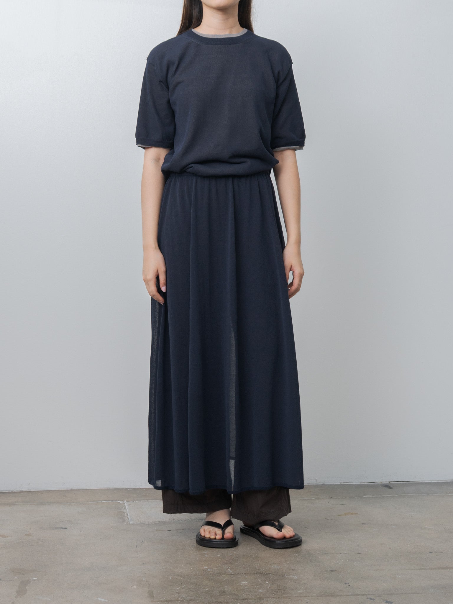 Namu Shop - Unfil High-Twisted Cotton Sheer Knit Layered P/O - Navy × Steel Gray