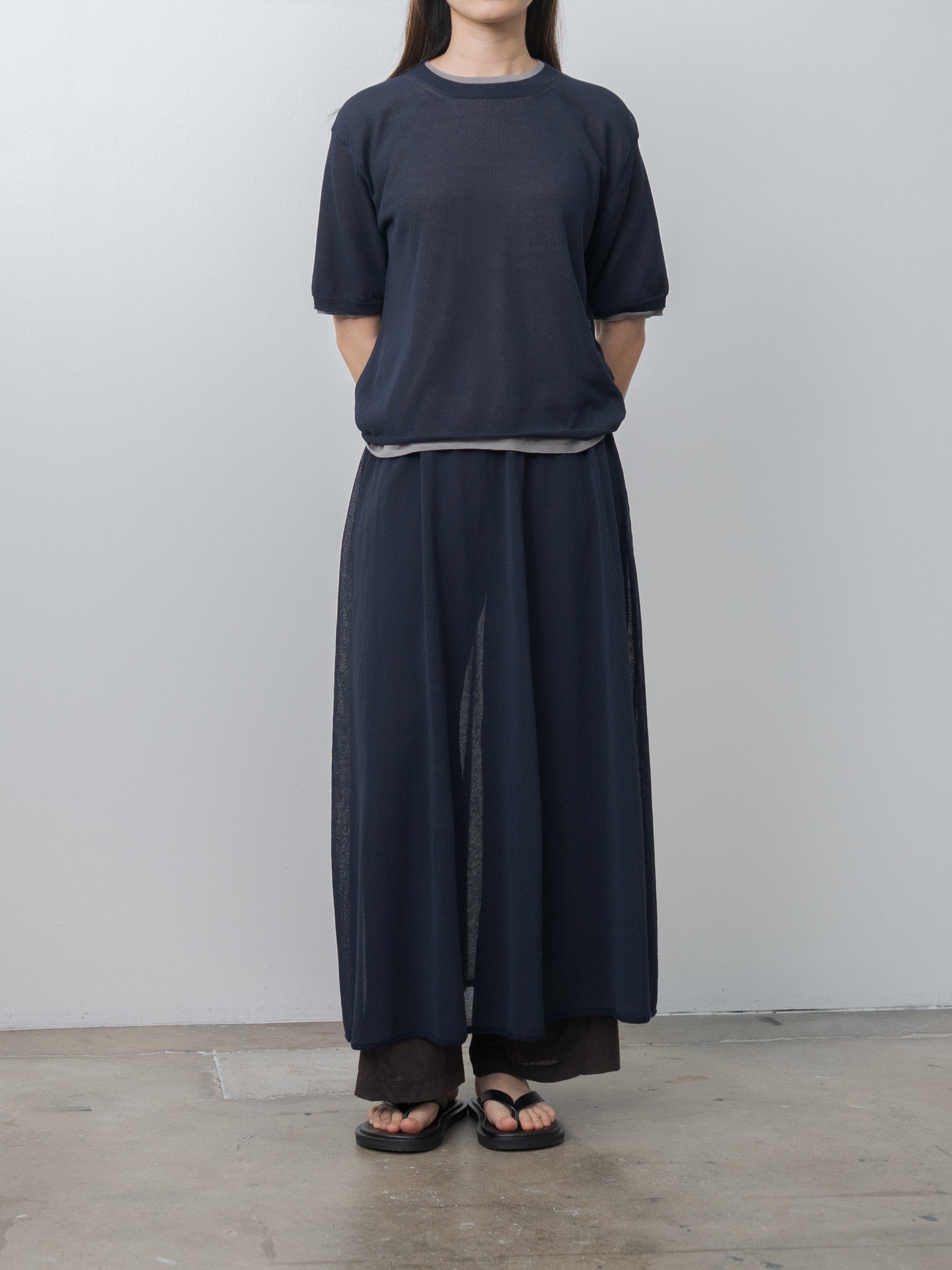 Namu Shop - Unfil High-Twisted Cotton Sheer Knit Layered P/O - Navy × Steel Gray