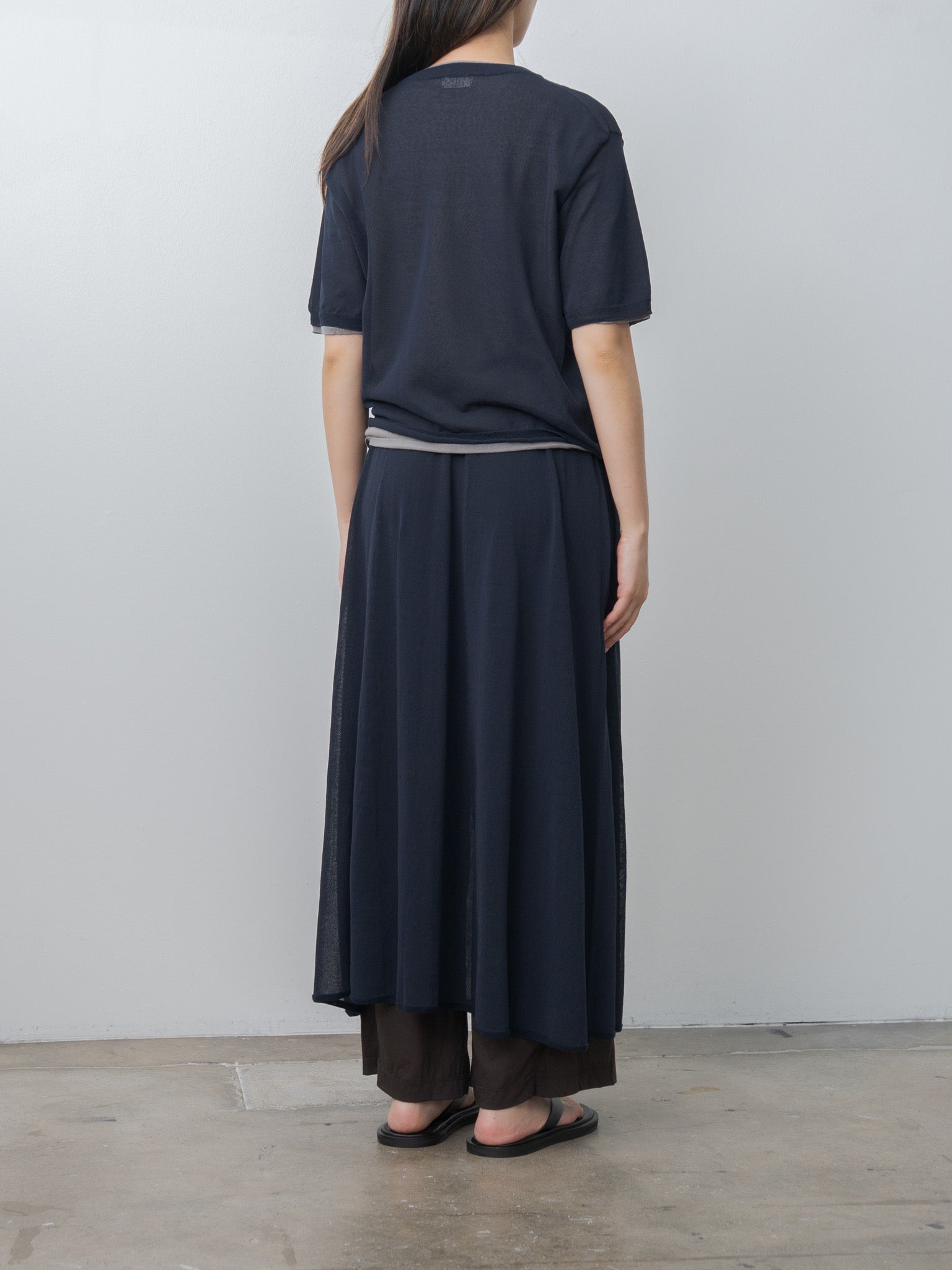 Namu Shop - Unfil High-Twisted Cotton Sheer Knit Layered P/O - Navy × Steel Gray