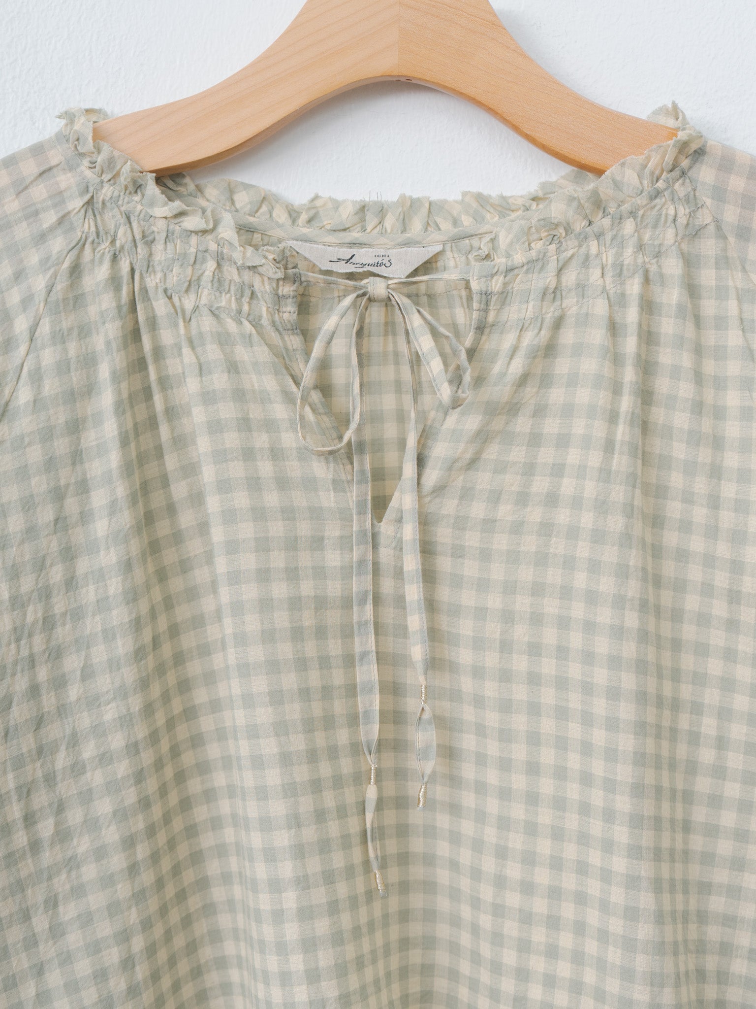 Namu Shop - Ichi Antiquites Gingham Check India Khadi Cotton Shirt - Khaki