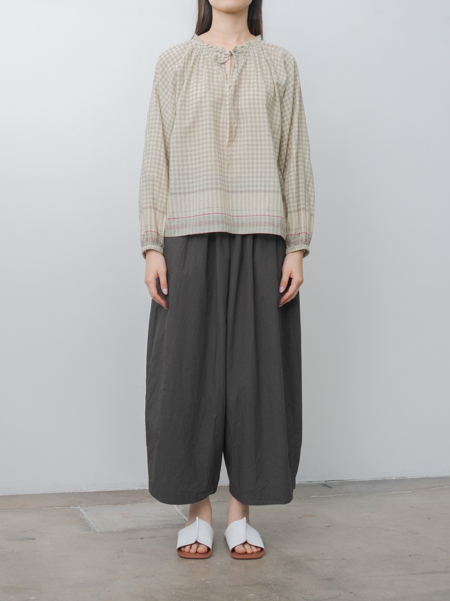 Namu Shop - Ichi Antiquites Gingham Check India Khadi Cotton Shirt - Khaki