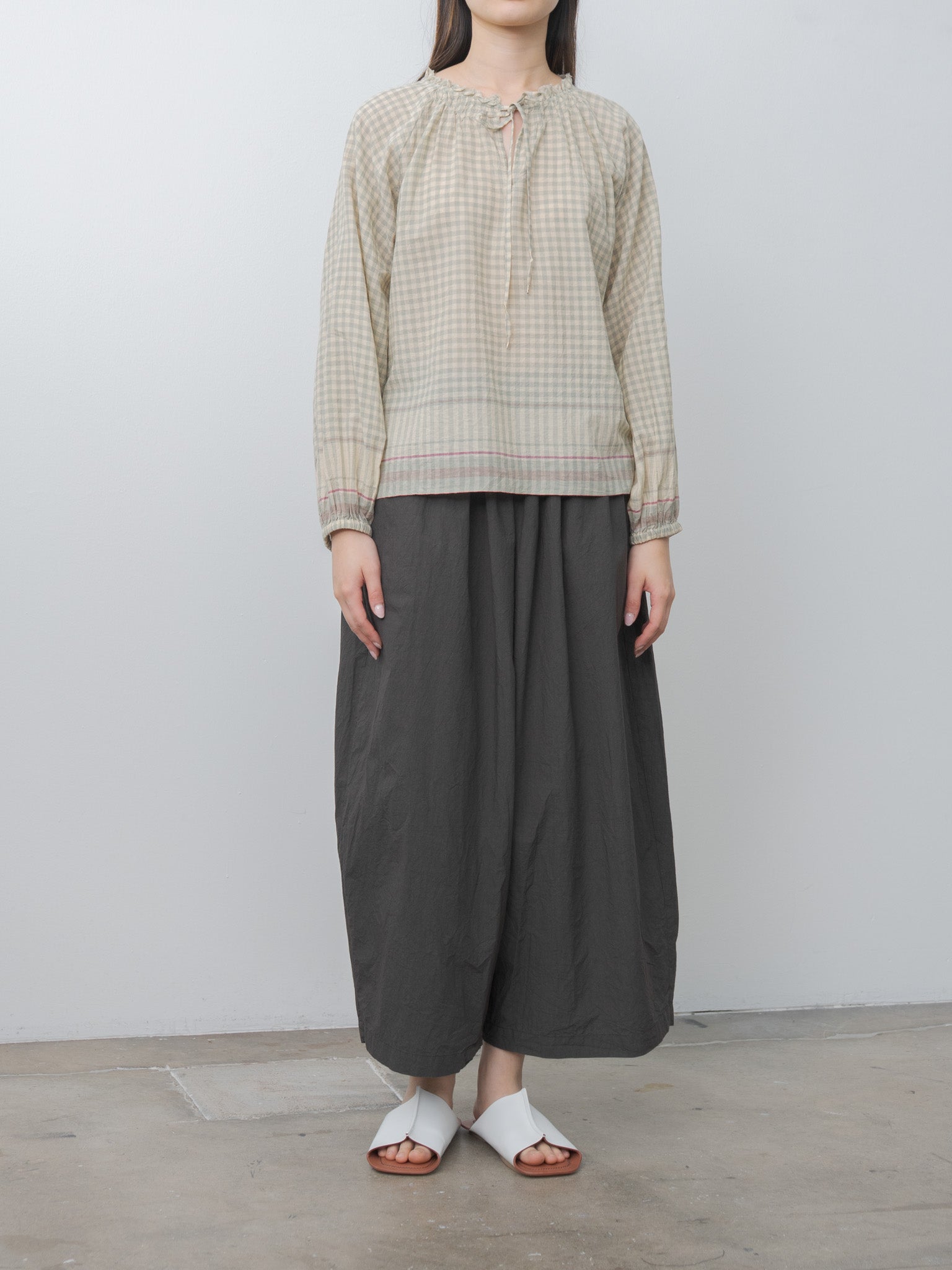 Namu Shop - Ichi Antiquites Gingham Check India Khadi Cotton Shirt - Khaki