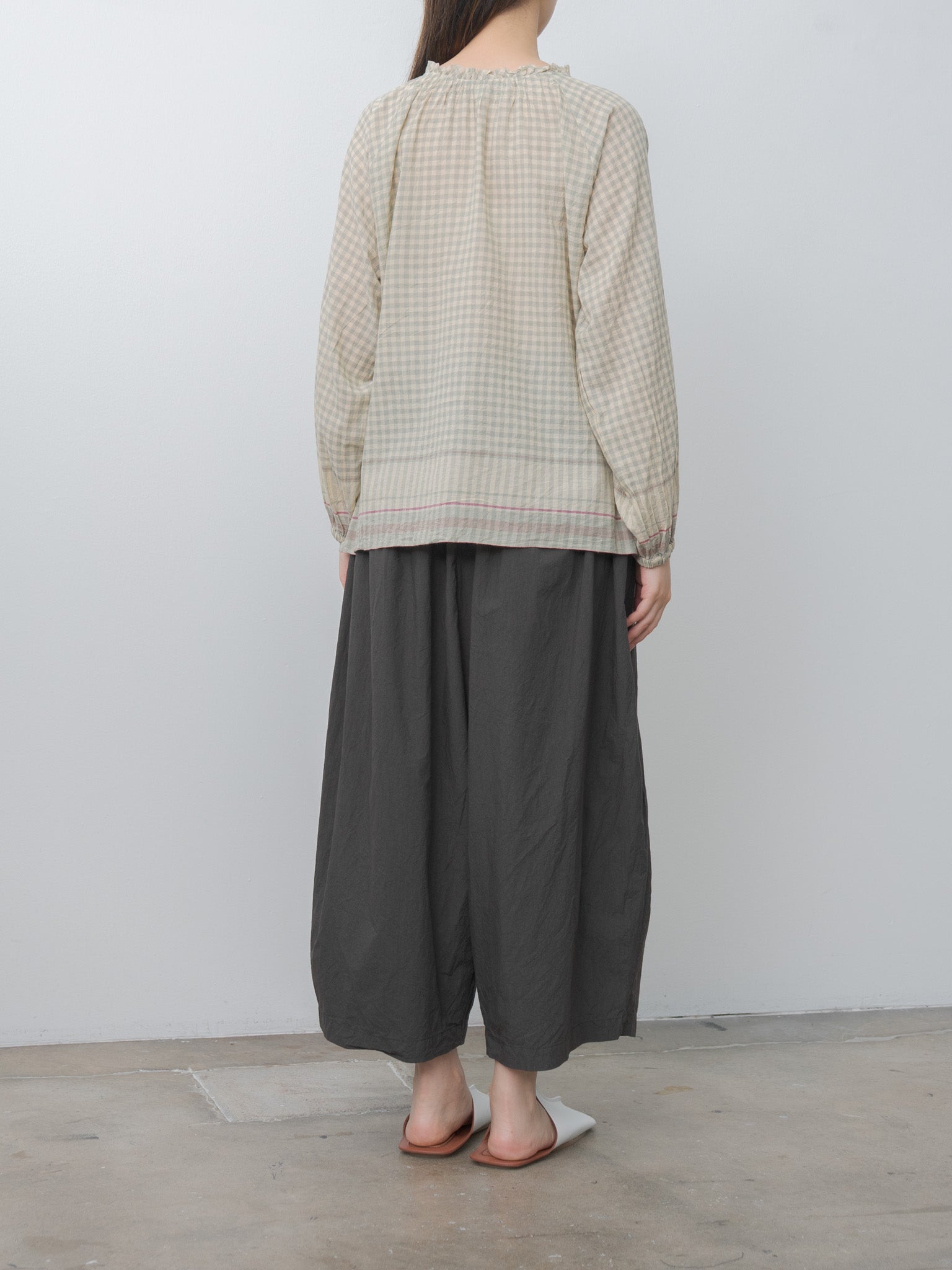 Namu Shop - Ichi Antiquites Gingham Check India Khadi Cotton Shirt - Khaki