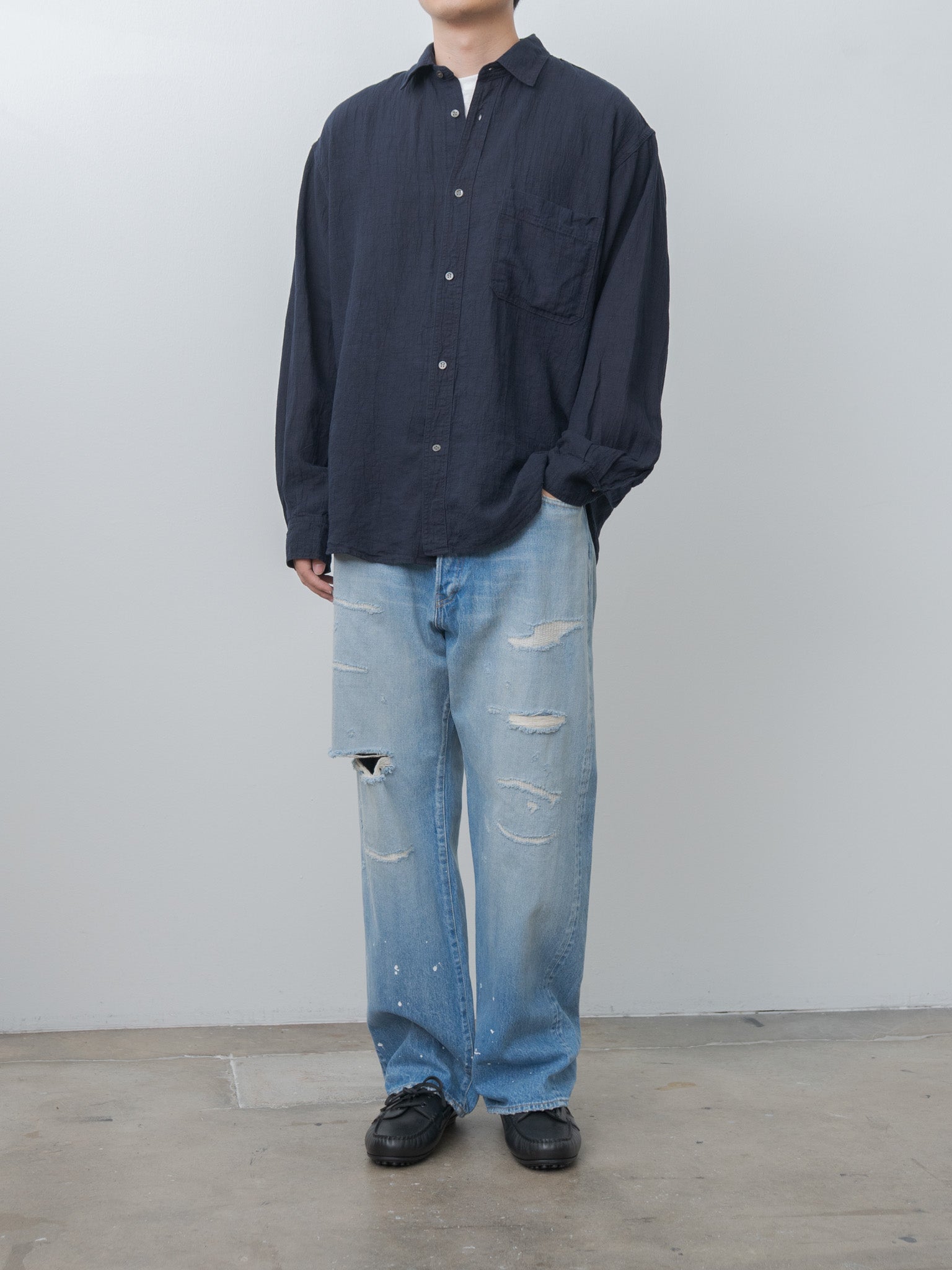 Namu Shop - Herill Linen Work Shirt - Navy