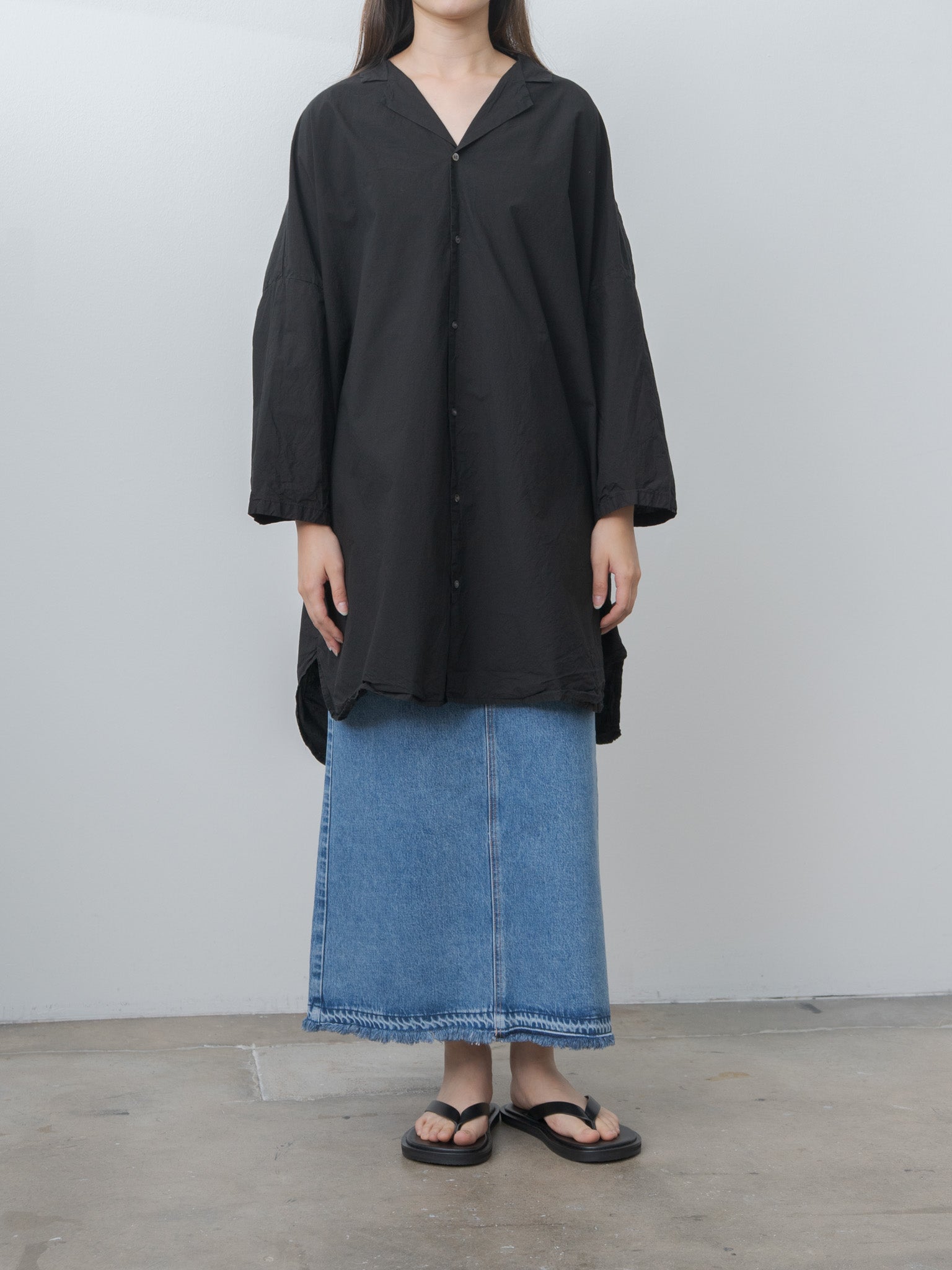 Shrink Open Collar Shirt - Black