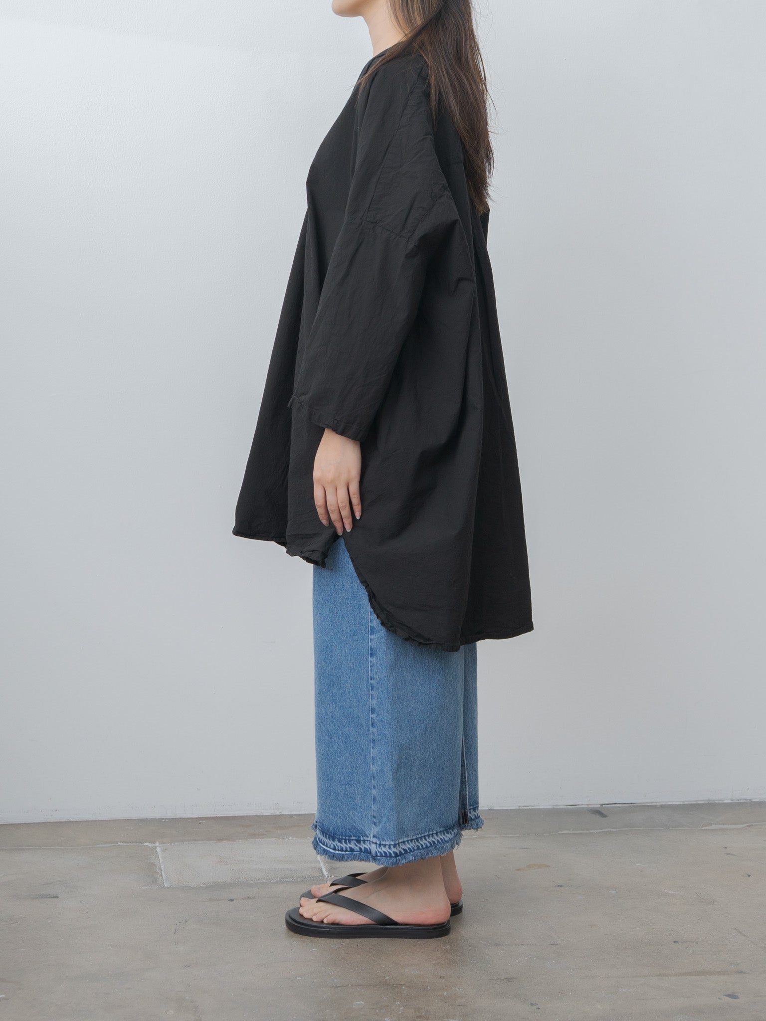 Shrink Open Collar Shirt - Black