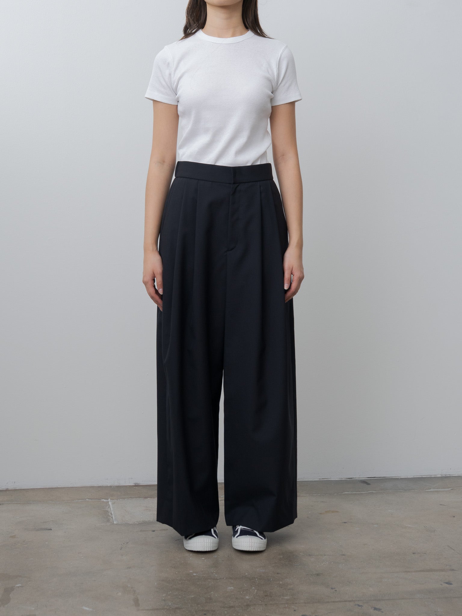 Namu Shop - Aton Wool Tropical Wide Easy Pants - Navy
