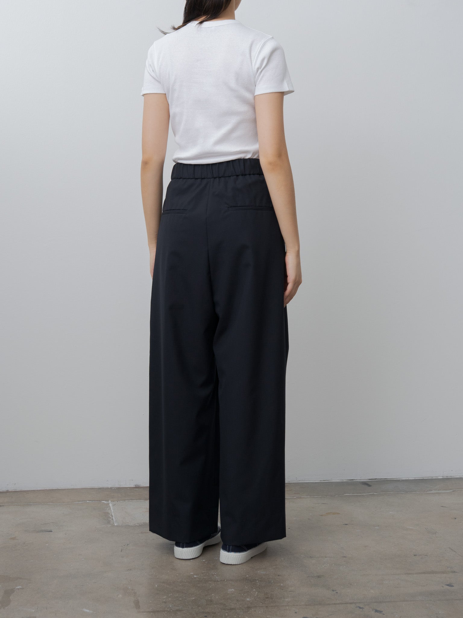 Namu Shop - Aton Wool Tropical Wide Easy Pants - Navy