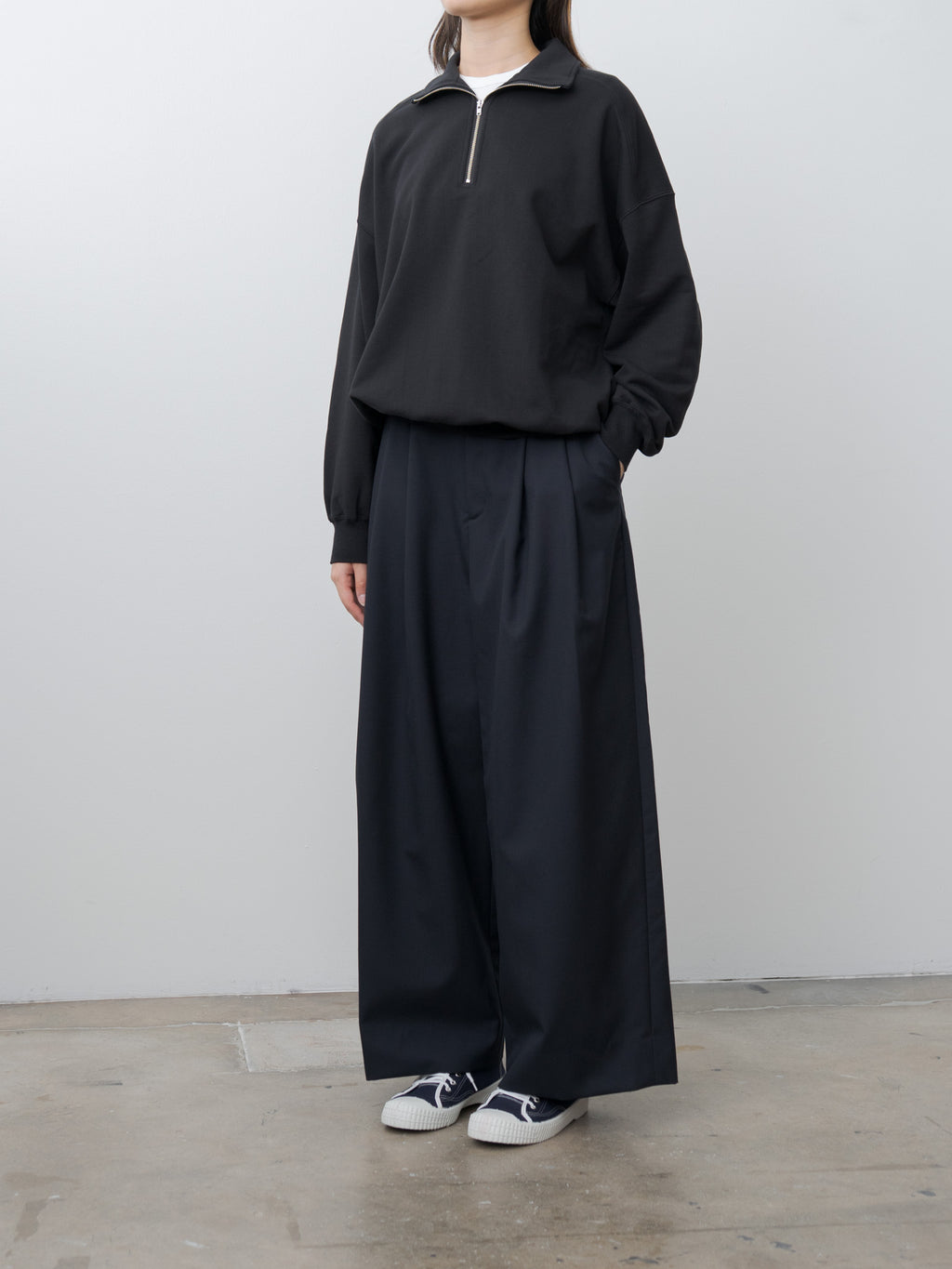 Namu Shop - Aton Wool Tropical Wide Easy Pants - Navy