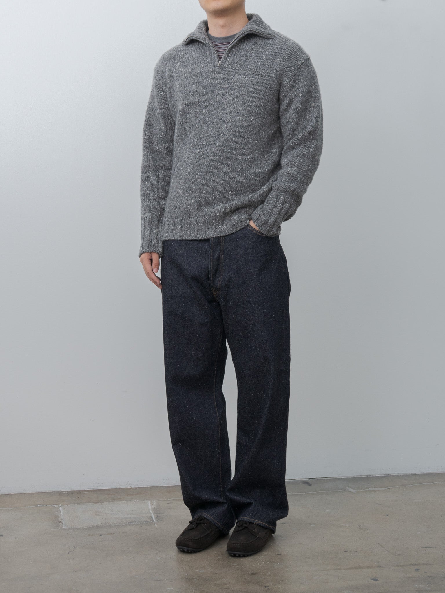 Namu Shop - Auralee Low-Gauge Homespun Tweed Knit Zip Turtle