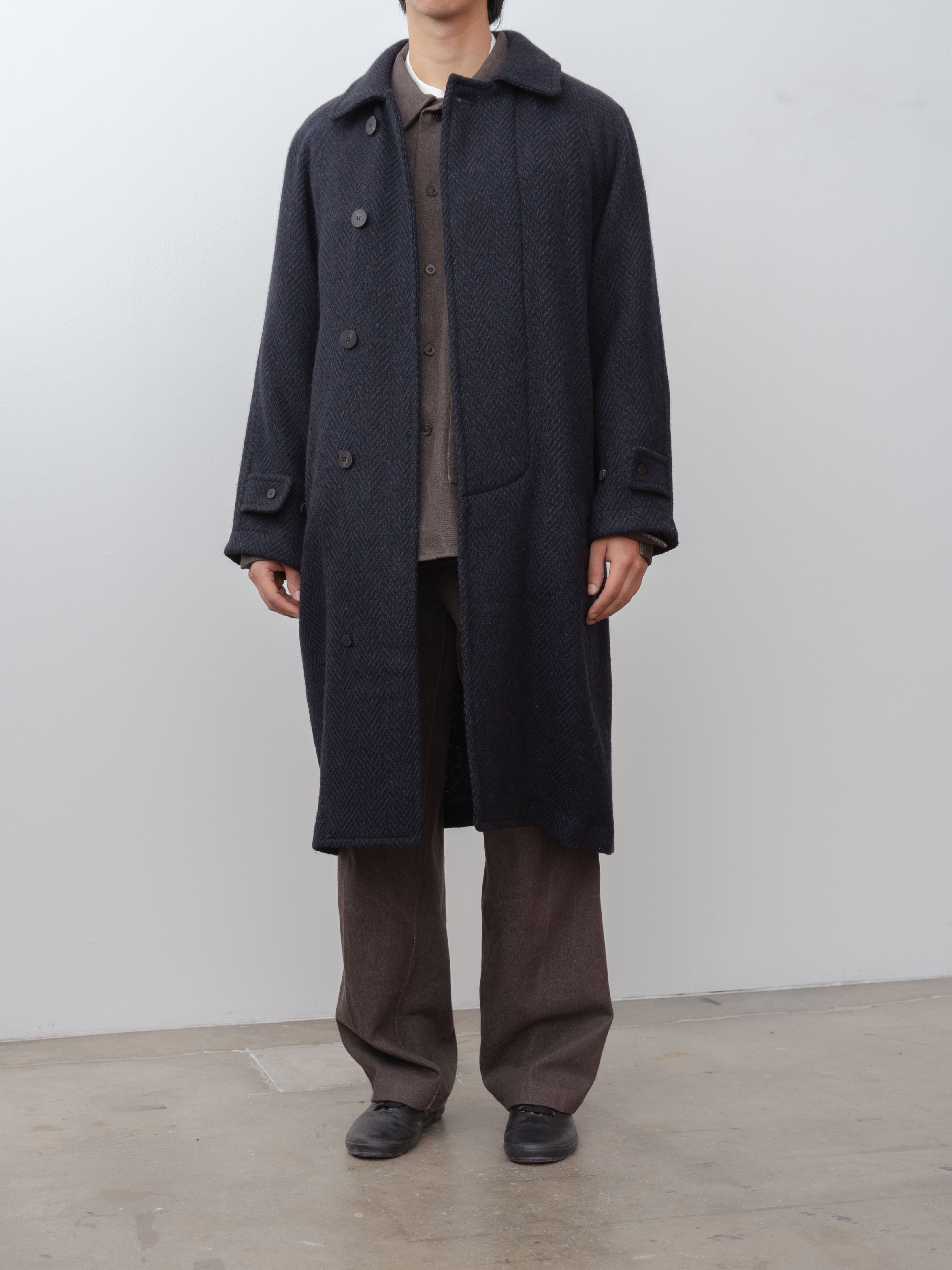Namu Shop - Document Donegal Tweed Oversized Balmacaan Coat - Navy (restocked)