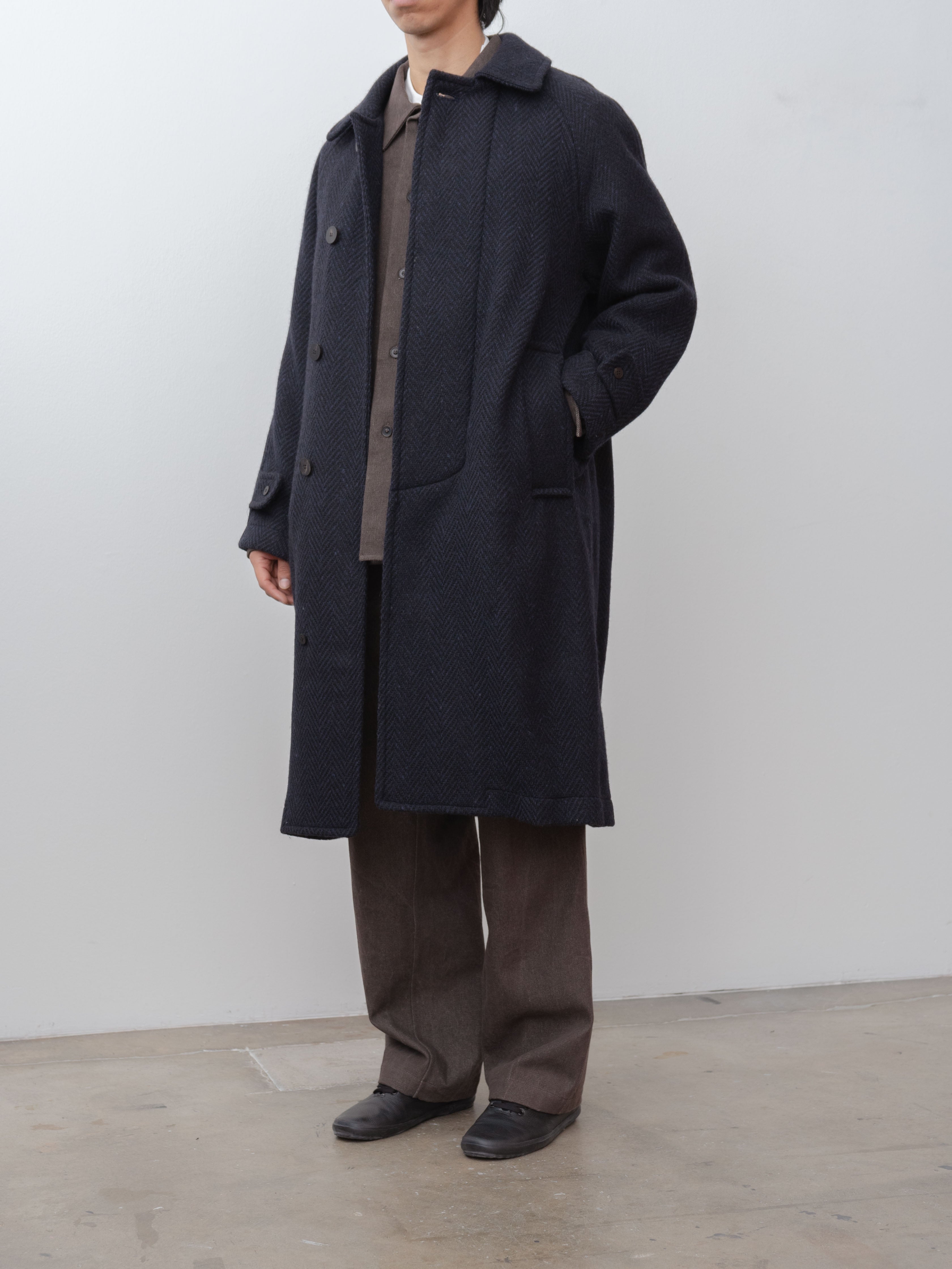 Namu Shop - Document Donegal Tweed Oversized Balmacaan Coat - Navy (restocked)