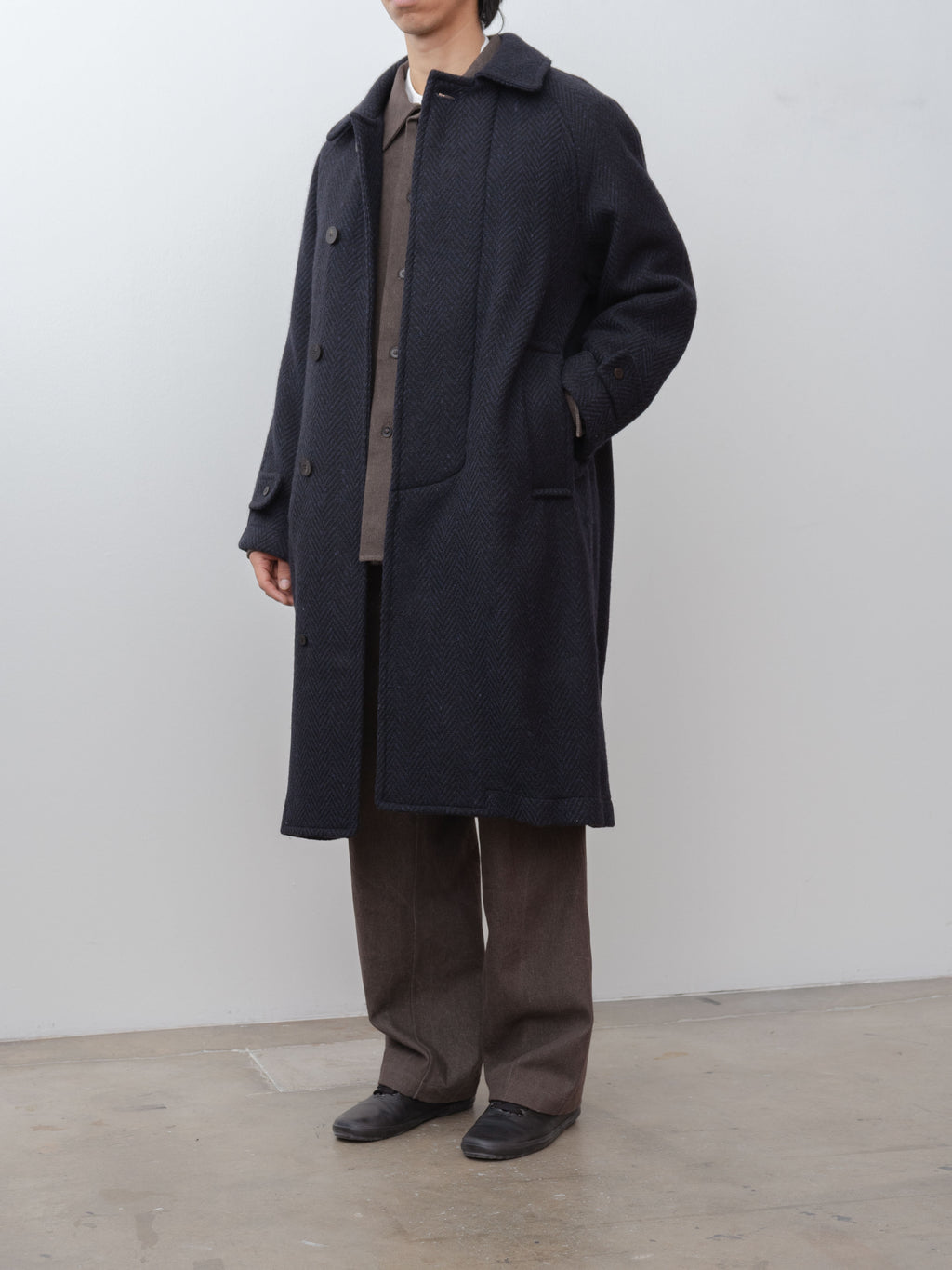 Namu Shop - Document Donegal Tweed Oversized Balmacaan Coat - Navy (restocked)