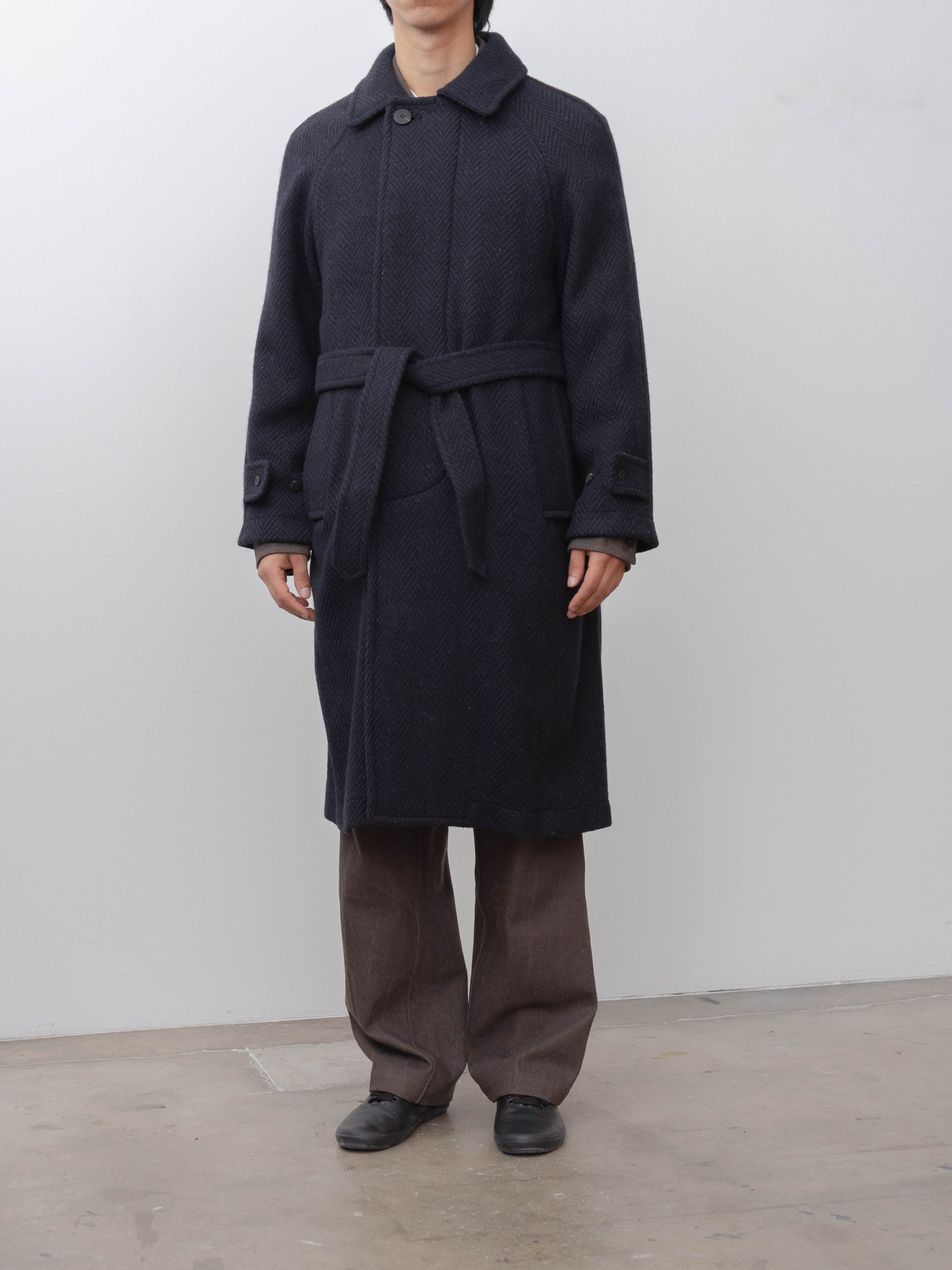 Namu Shop - Document Donegal Tweed Oversized Balmacaan Coat - Navy (restocked)
