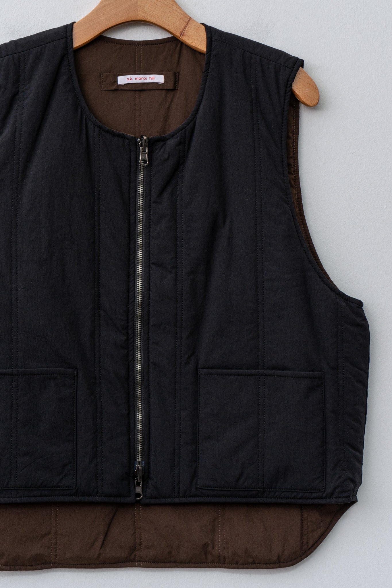 Namu Shop - S.K. Manor Hill Reversible Ada Vest - Black Brown Quilted Recycled Nylon