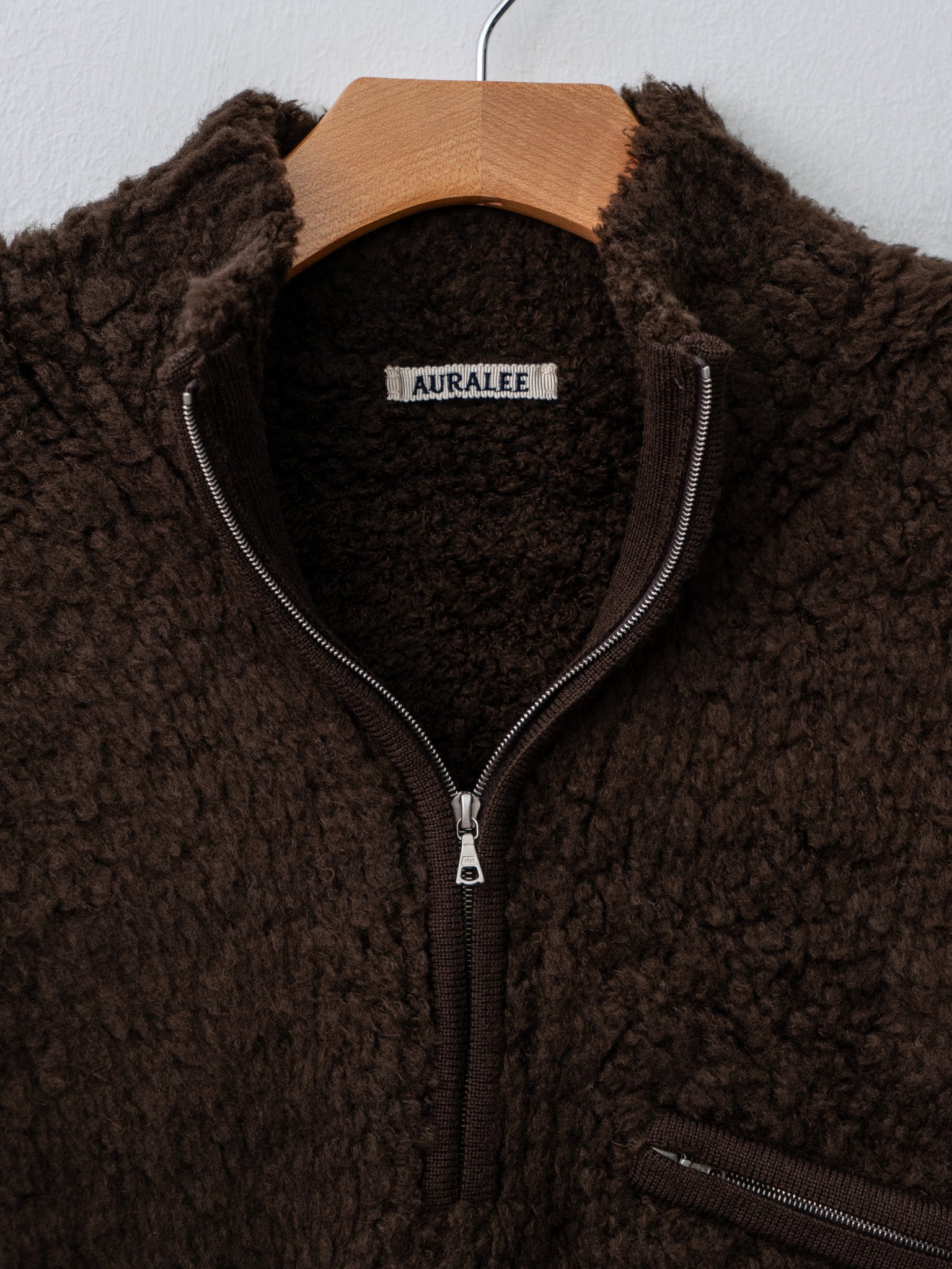 Namu Shop - Auralee Merino Wool Boa Knit Half Zip P/O - Dark Brown