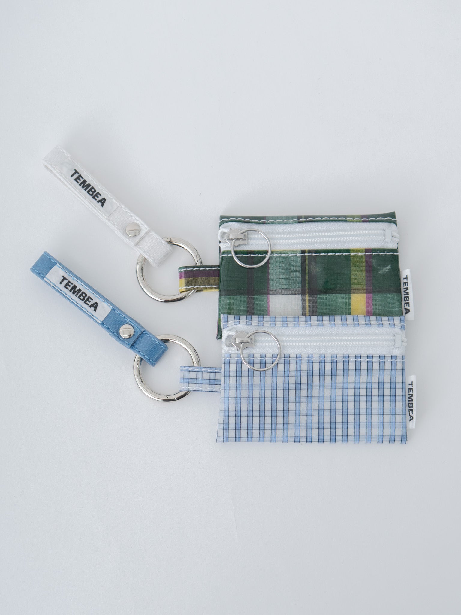 Namu Shop - Tembea Key Holder + Flat Pouch Mini - Celeste Blue x Check Light Blue
