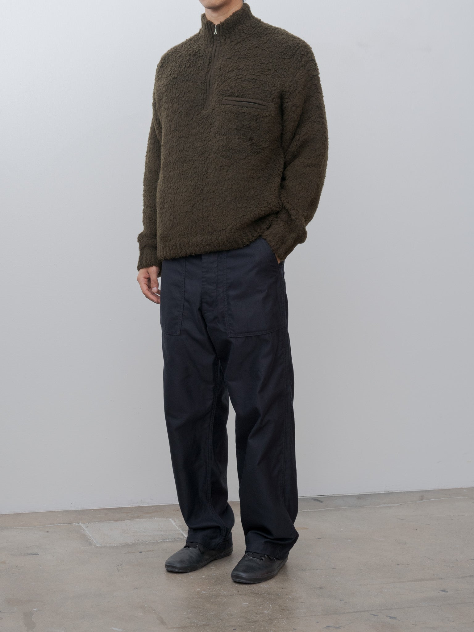 Namu Shop - Auralee Merino Wool Boa Knit Half Zip P/O - Dark Brown