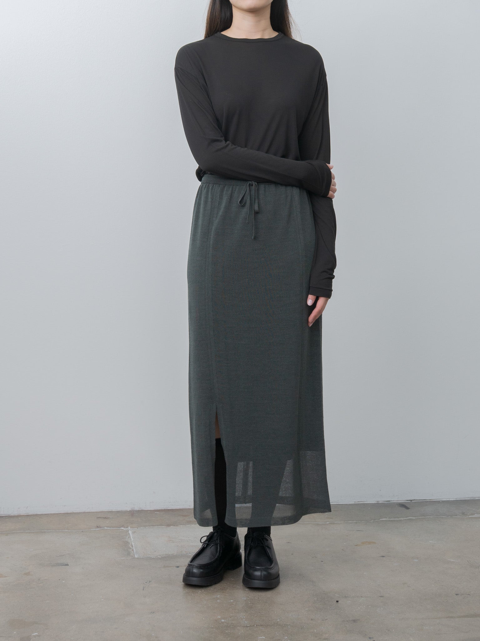 Namu Shop - Aton Wool Cover Straight Skirt - Green
