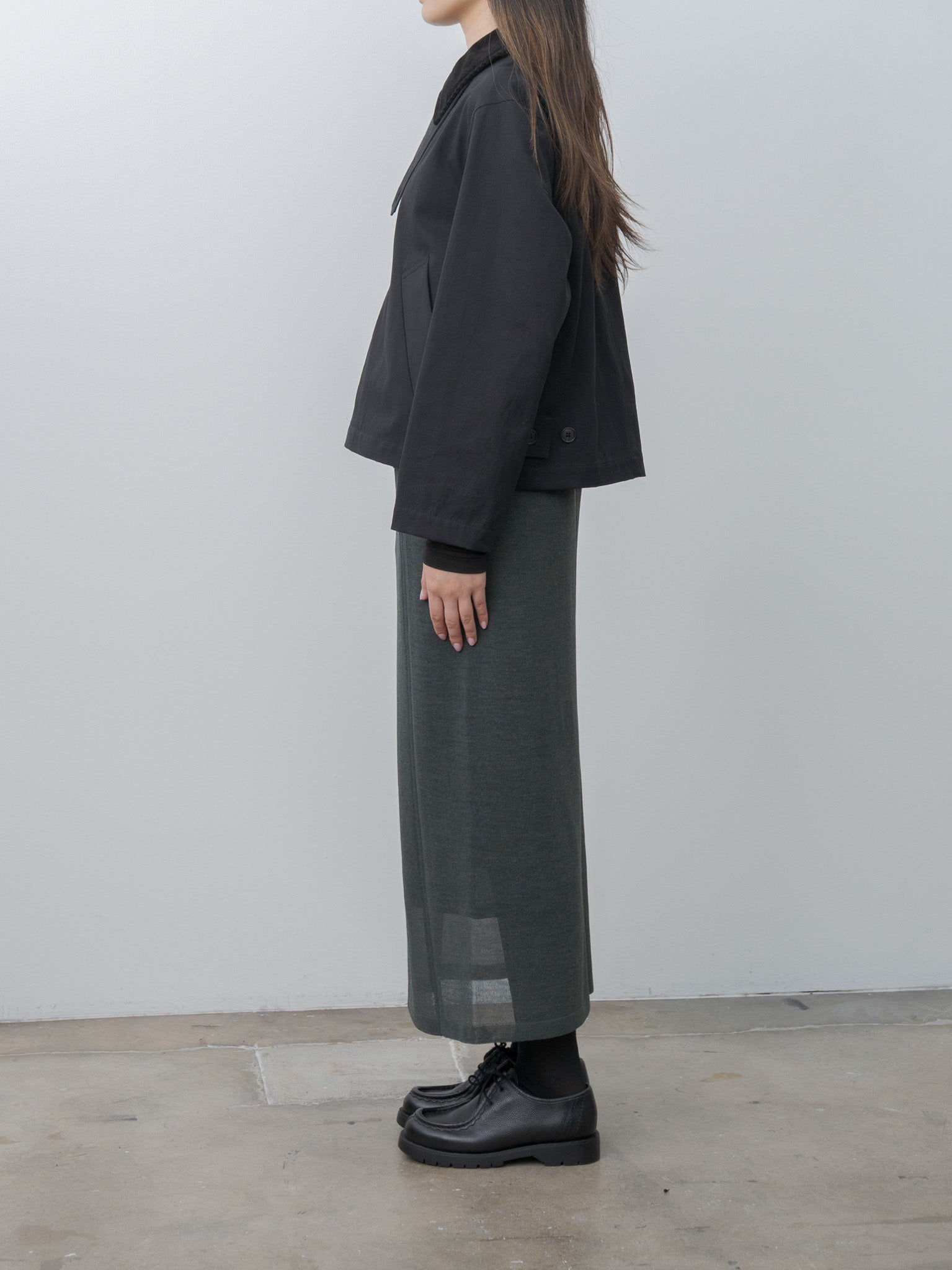 Namu Shop - Aton Wool Cover Straight Skirt - Green