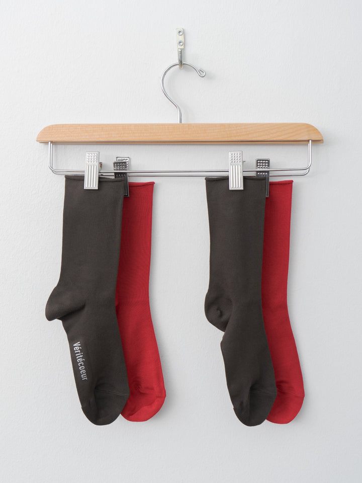 Namu Shop - Veritecoeur Roll Hem Socks - Brown, Red