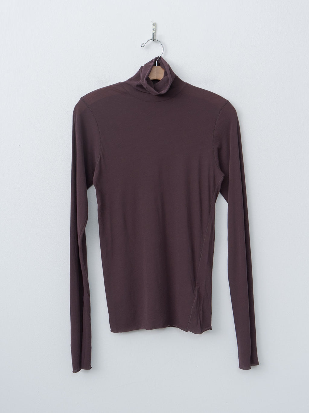 Namu Shop - Unfil High Twist Cotton Sheer Jersey Turtleneck Tee - Dark Brown