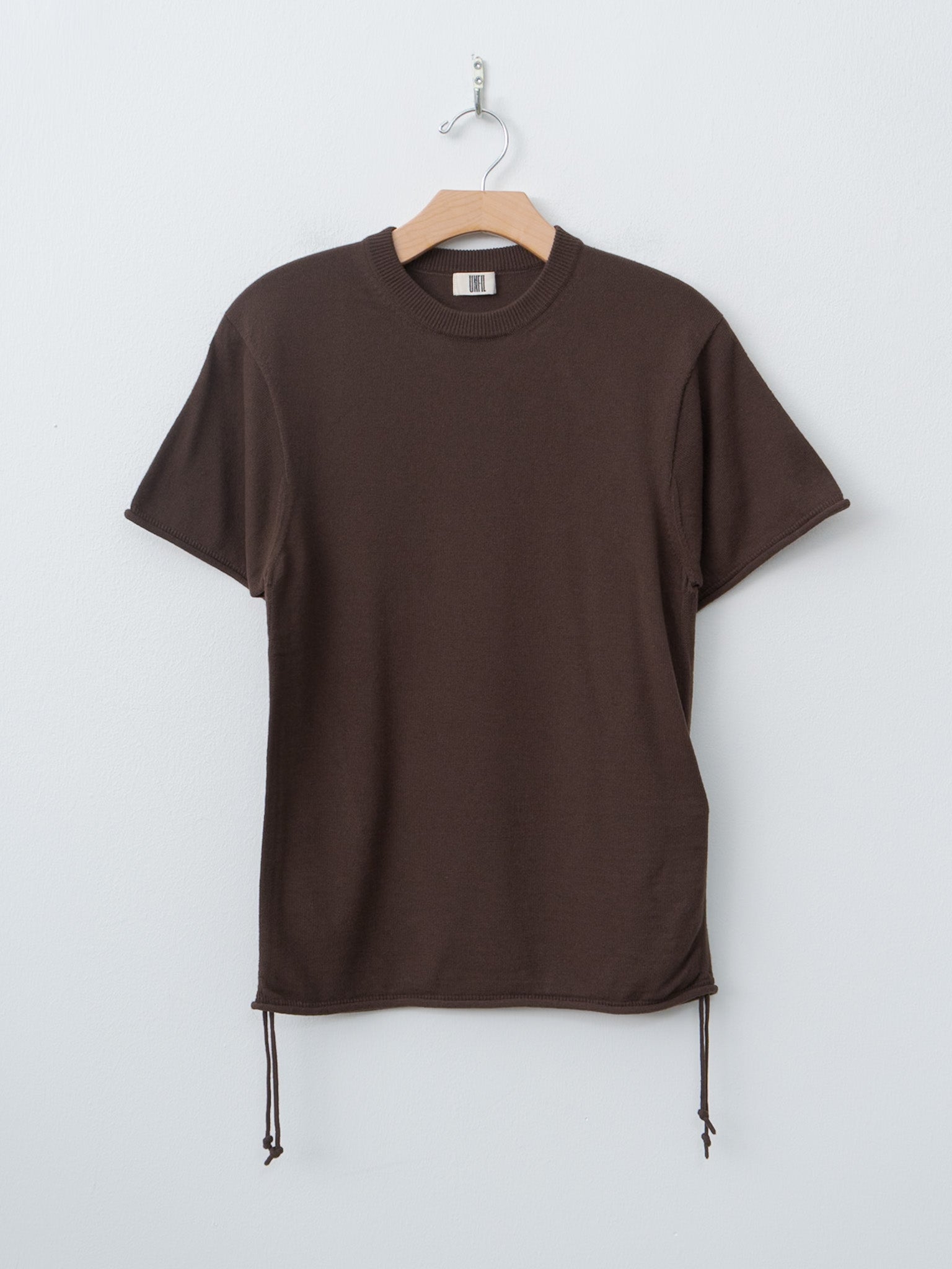 Namu Shop - Unfil Brushed Silk Cotton Short-Sleeve Gathered P/O - Dark Brown