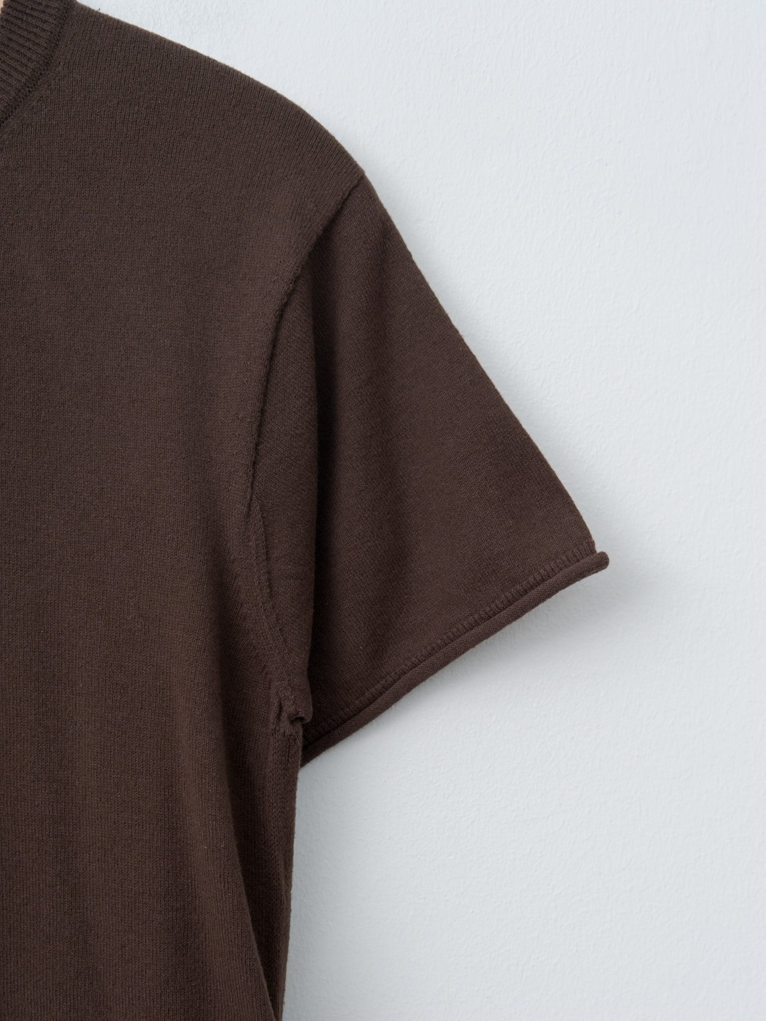 Namu Shop - Unfil Brushed Silk Cotton Short-Sleeve Gathered P/O - Dark Brown