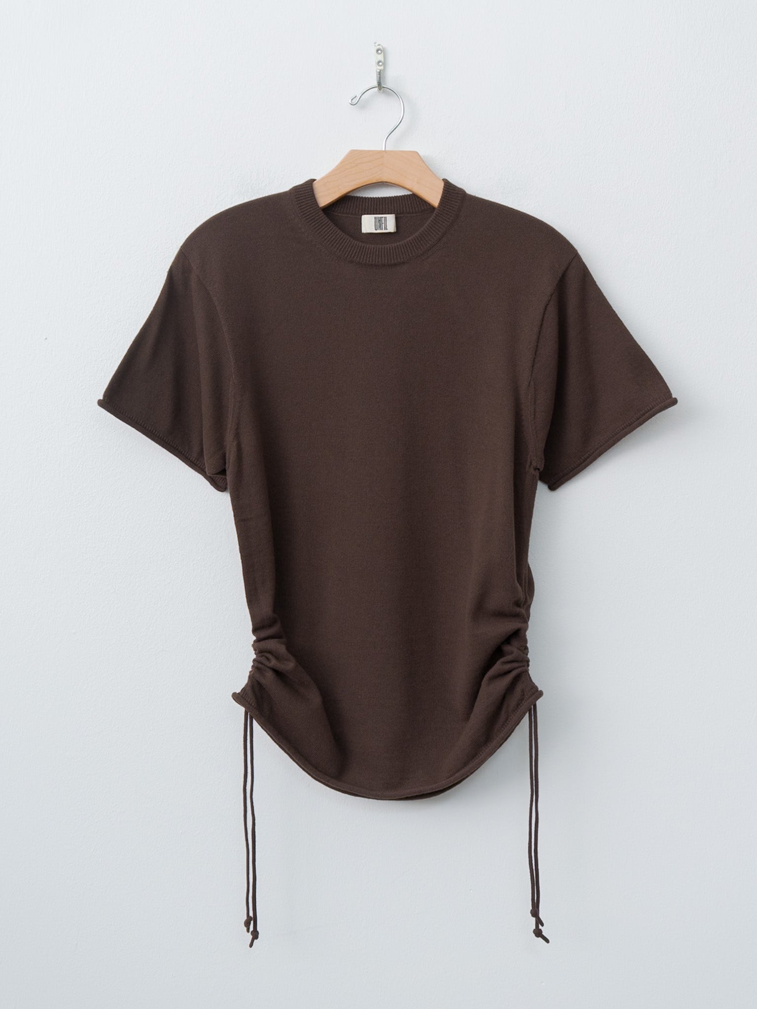 Namu Shop - Unfil Brushed Silk Cotton Short-Sleeve Gathered P/O - Dark Brown
