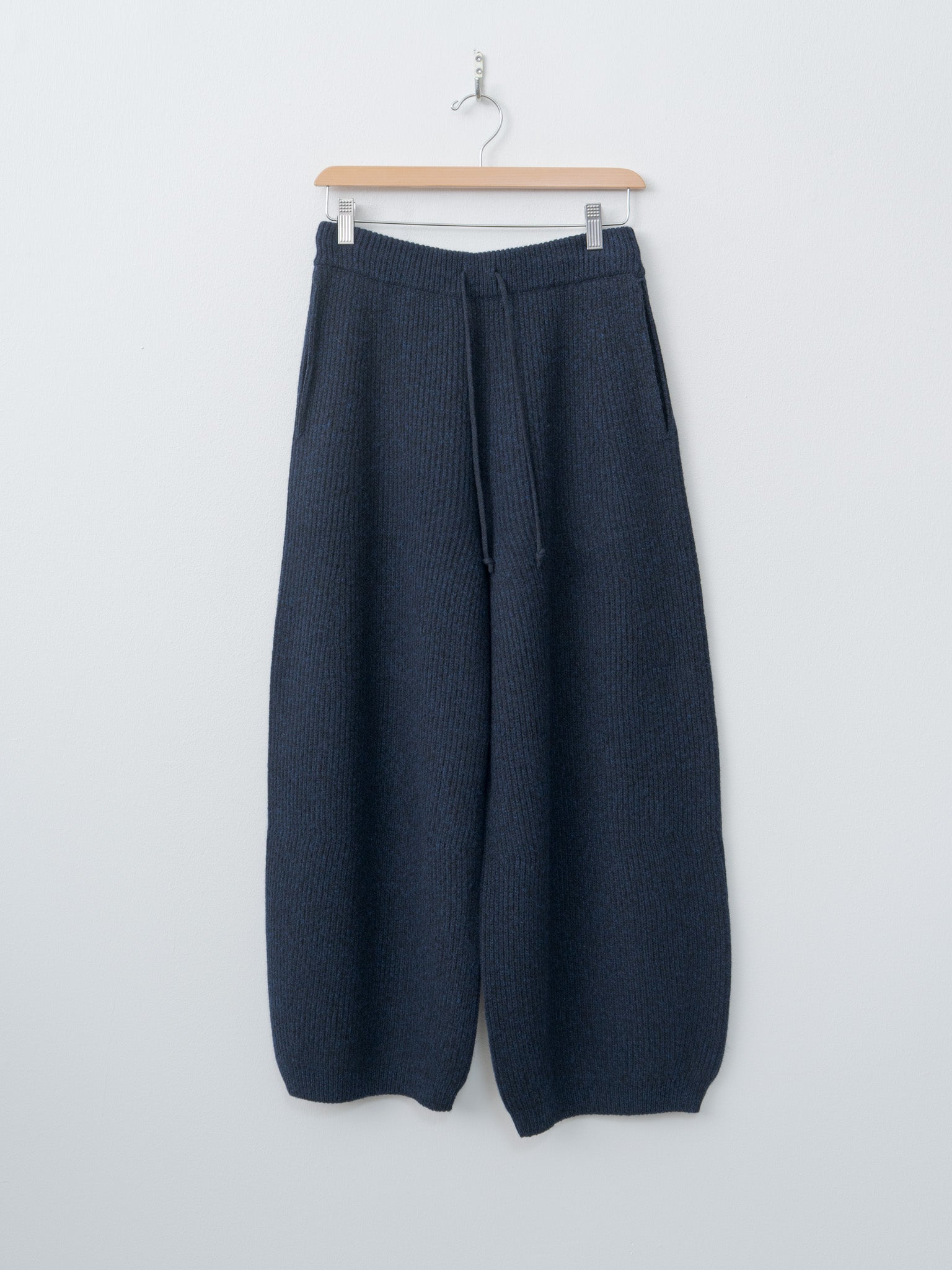Namu Shop - Unfil Woolen Cotton & Fine Lambswool Ribbed Wide Pants - Black Navy