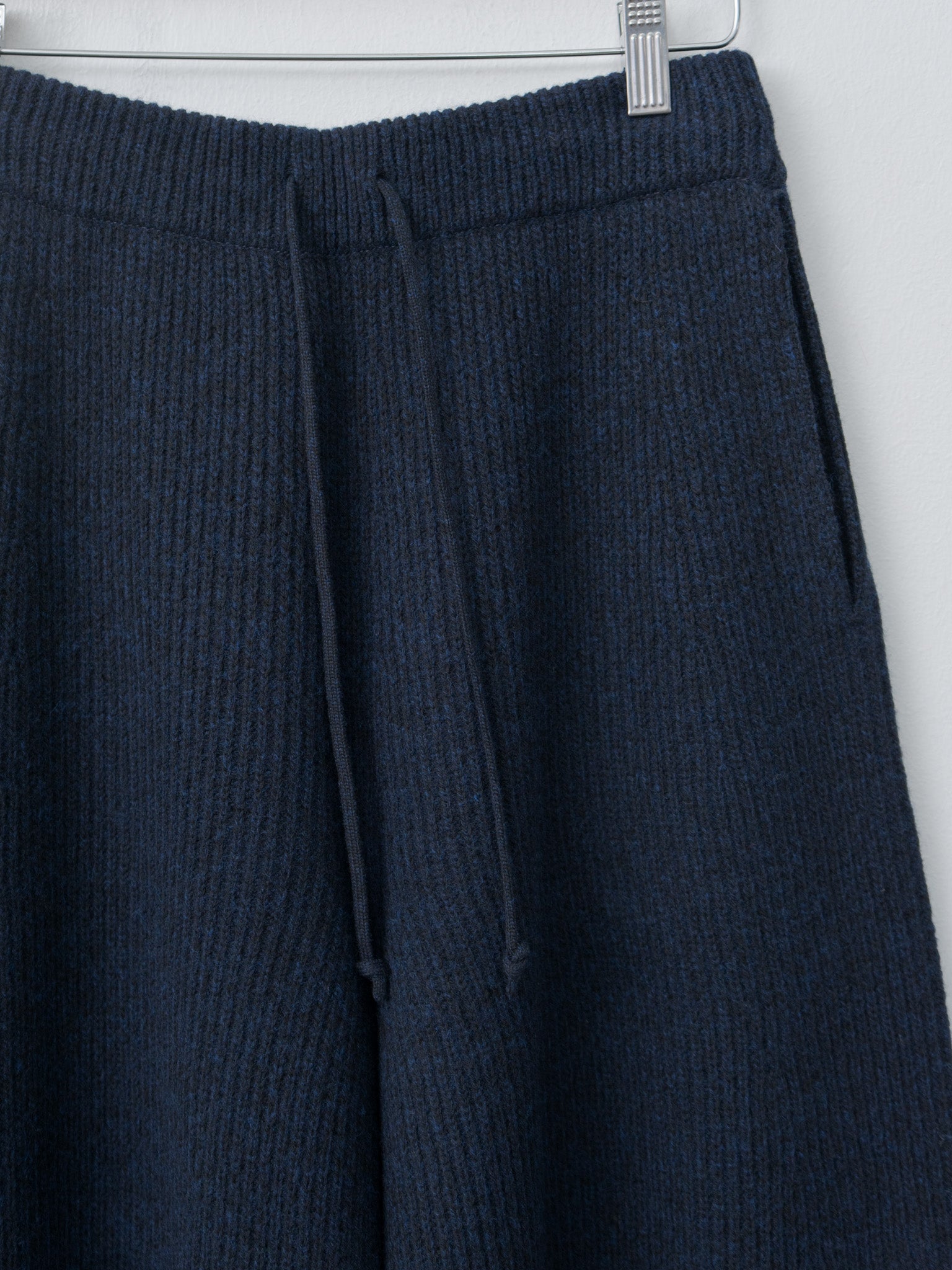 Namu Shop - Unfil Woolen Cotton & Fine Lambswool Ribbed Wide Pants - Black Navy