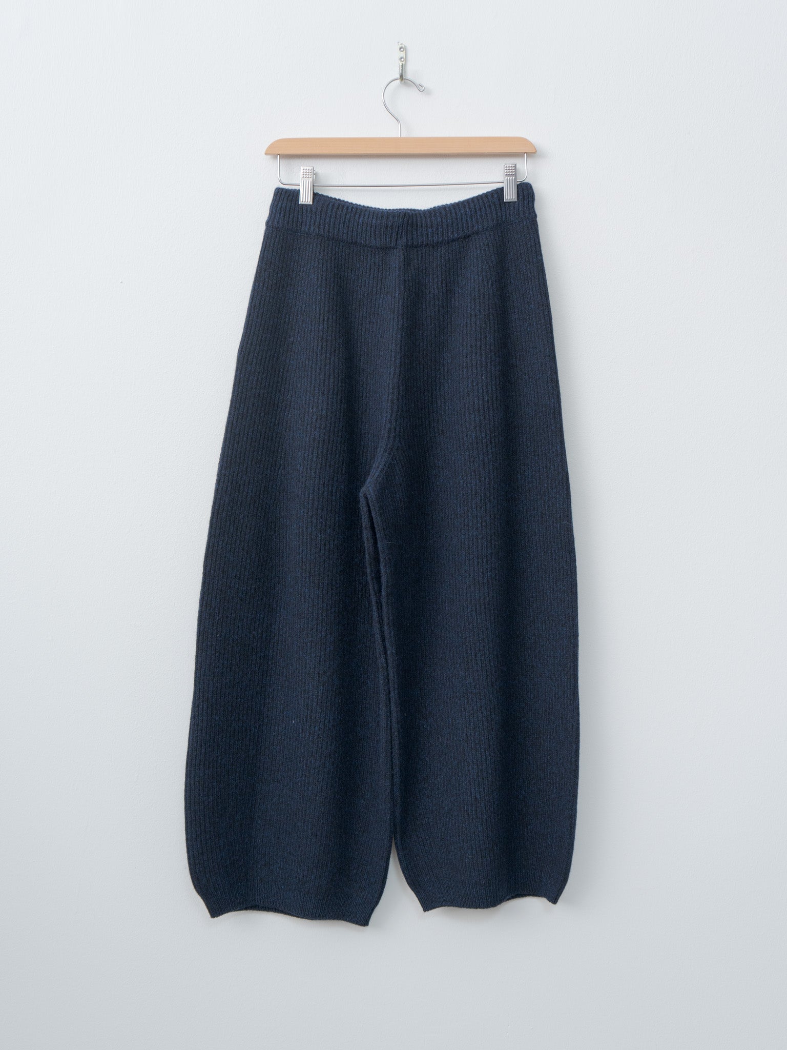 Namu Shop - Unfil Woolen Cotton & Fine Lambswool Ribbed Wide Pants - Black Navy