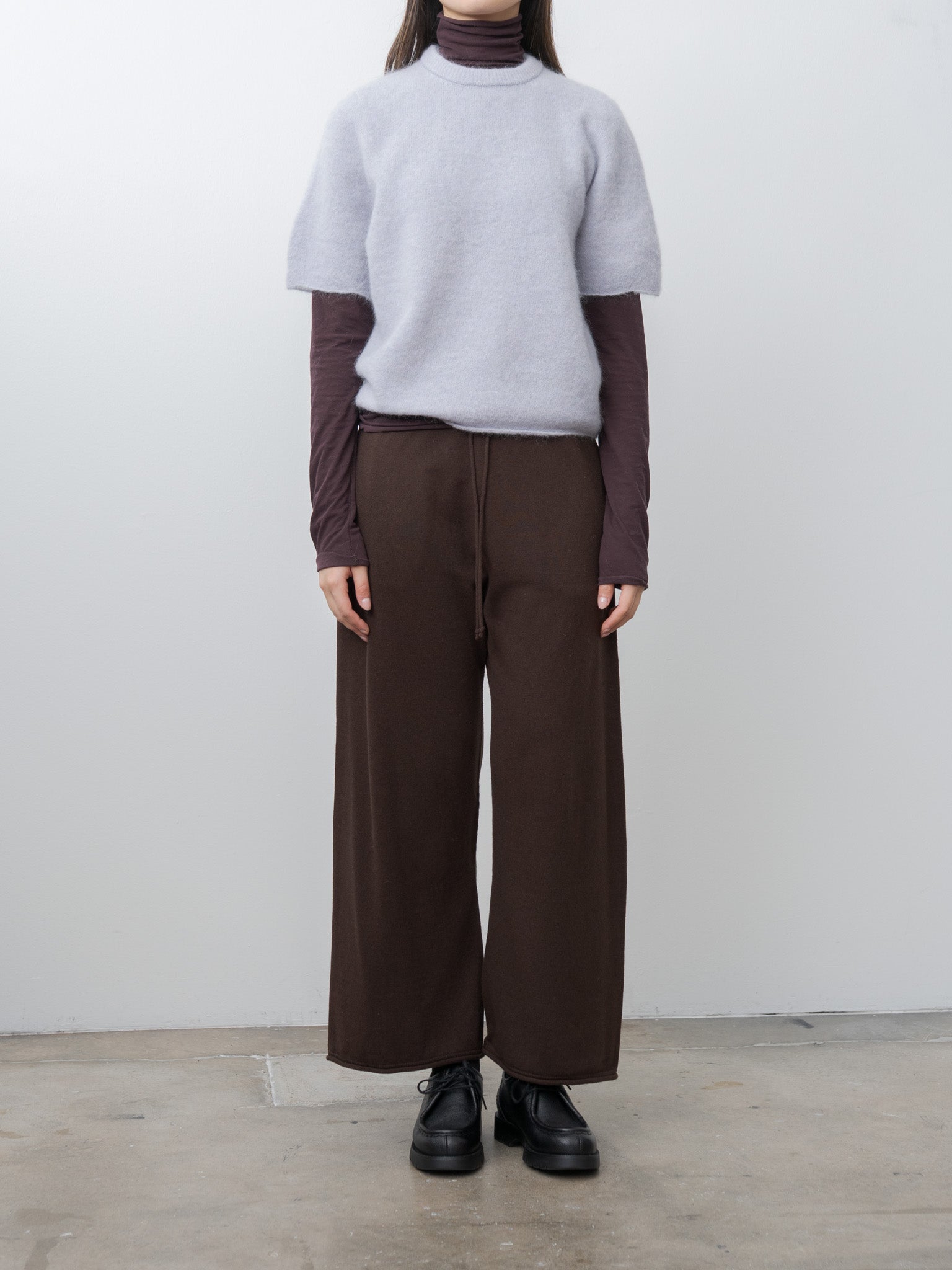 Namu Shop - Unfil Brushed Silk Cotton Wide Straight Pants - Dark Brown