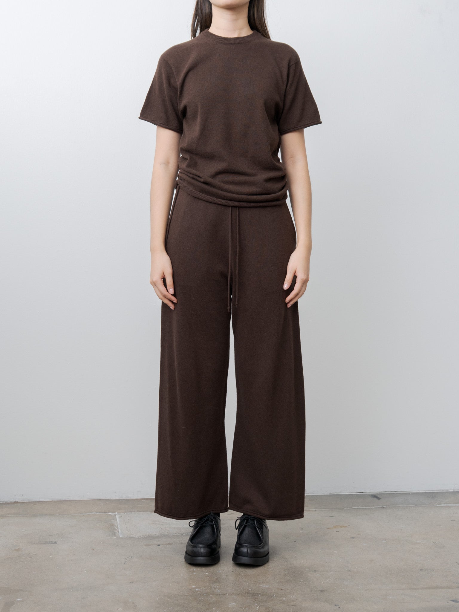Namu Shop - Unfil Brushed Silk Cotton Wide Straight Pants - Dark Brown