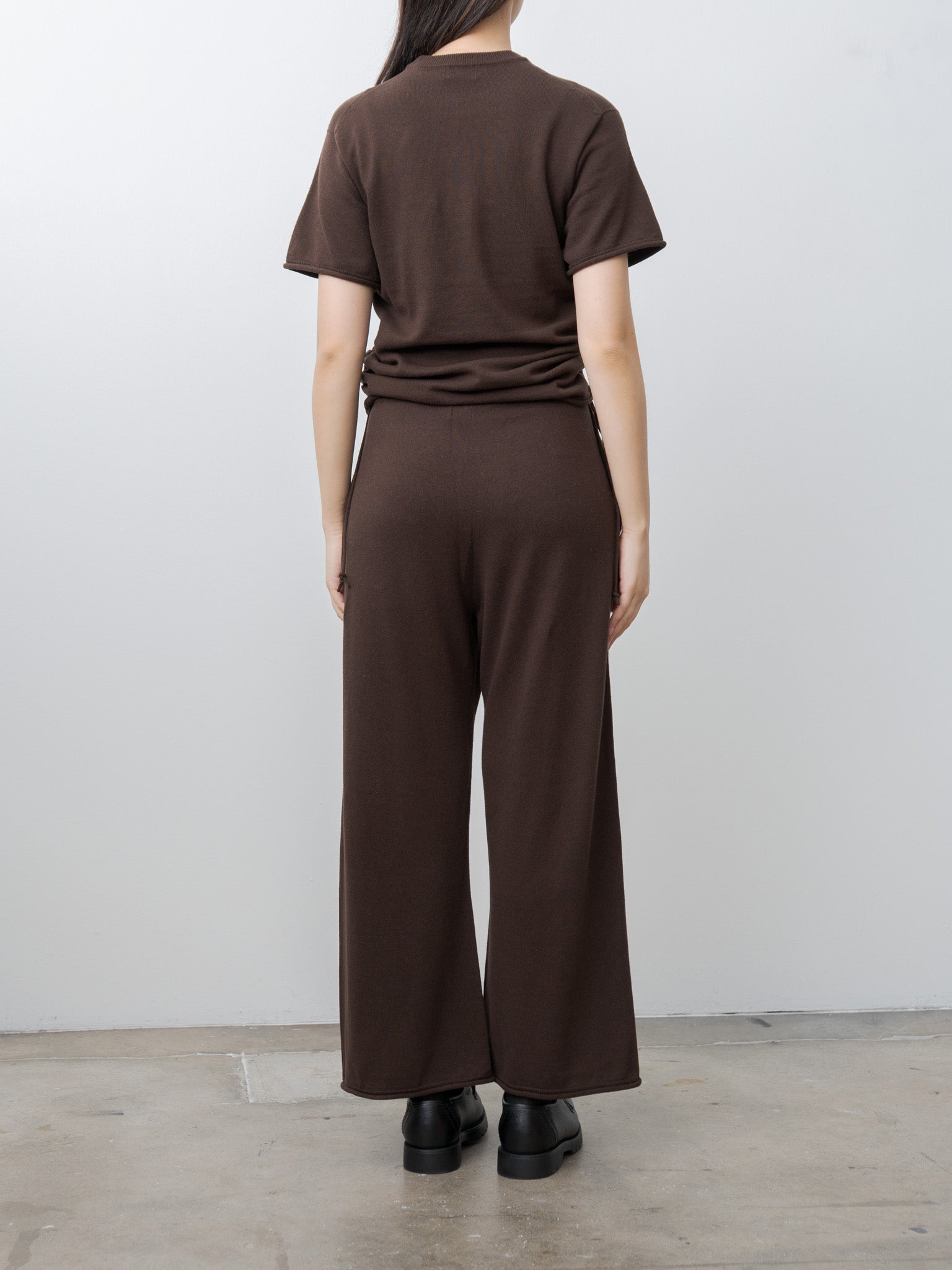 Namu Shop - Unfil Brushed Silk Cotton Short-Sleeve Gathered P/O - Dark Brown