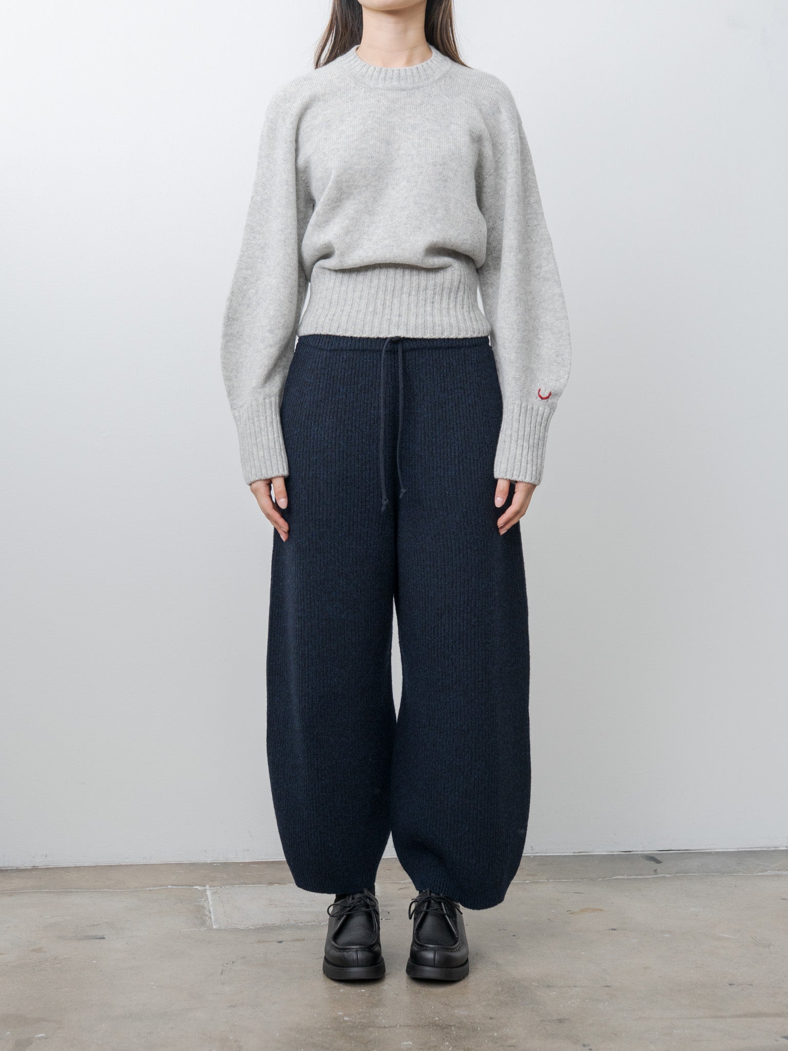 Namu Shop - Unfil Woolen Cotton & Fine Lambswool Ribbed Wide Pants - Black Navy