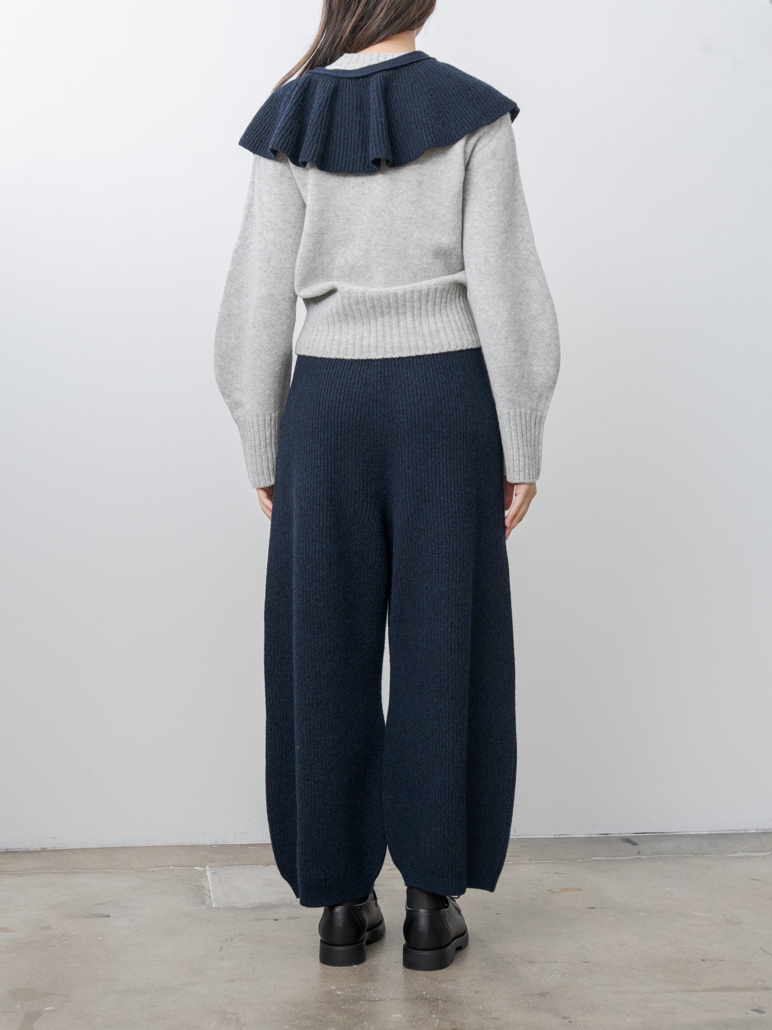 Namu Shop - Unfil Woolen Cotton & Fine Lambswool Ribbed Knit Frill Collar - Black Navy