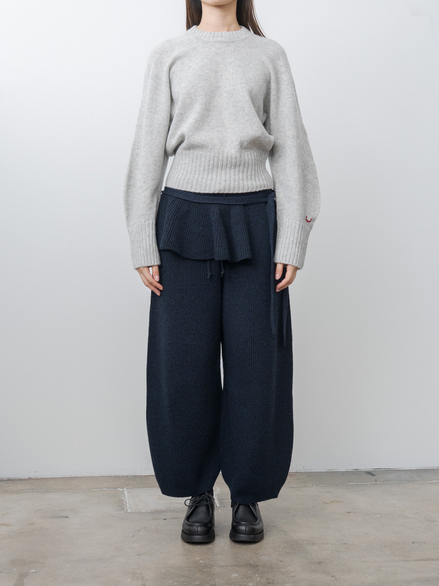 Namu Shop - Unfil Woolen Cotton & Fine Lambswool Ribbed Wide Pants - Black Navy