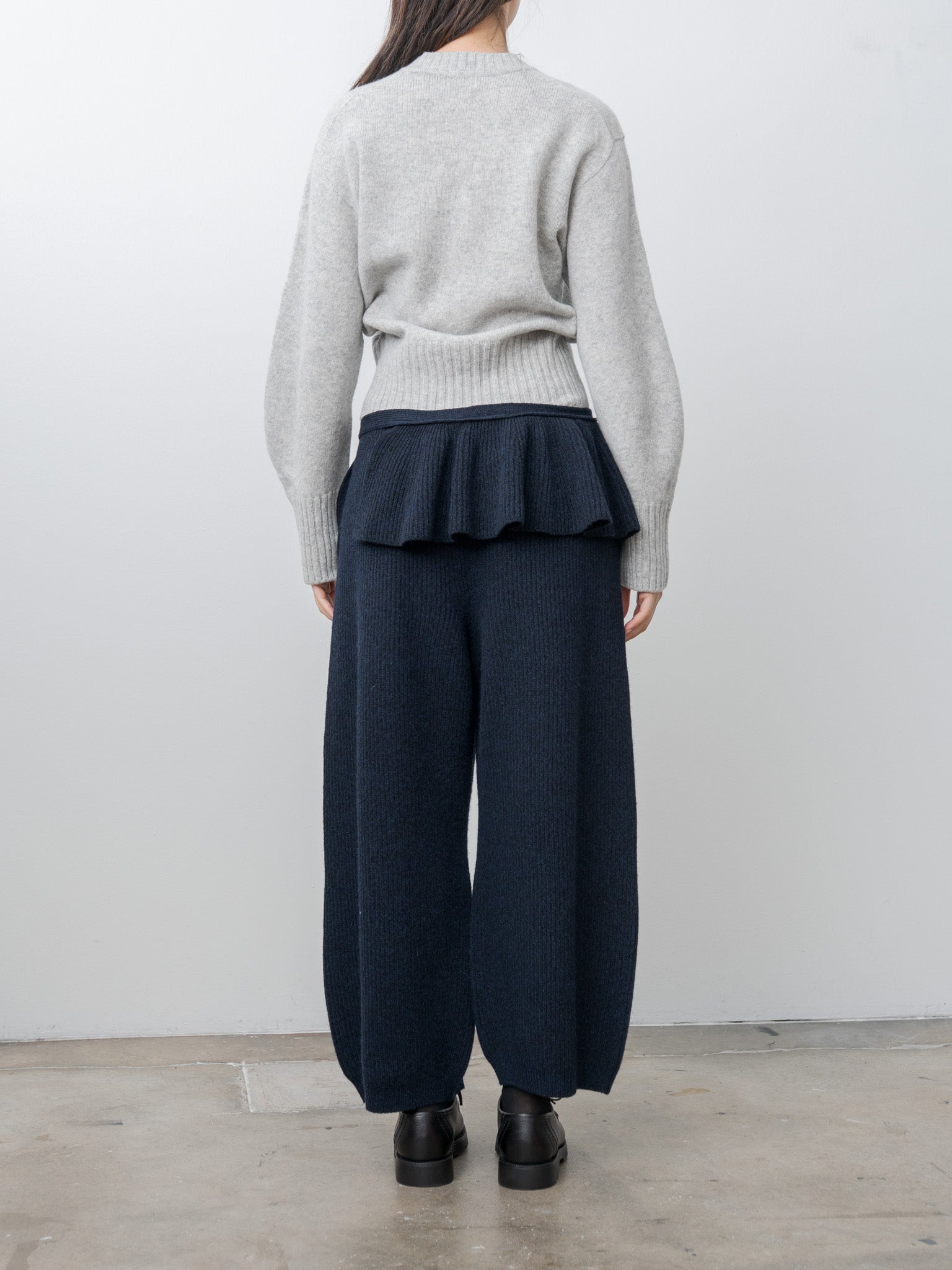 Namu Shop - Unfil Woolen Cotton & Fine Lambswool Ribbed Wide Pants - Black Navy