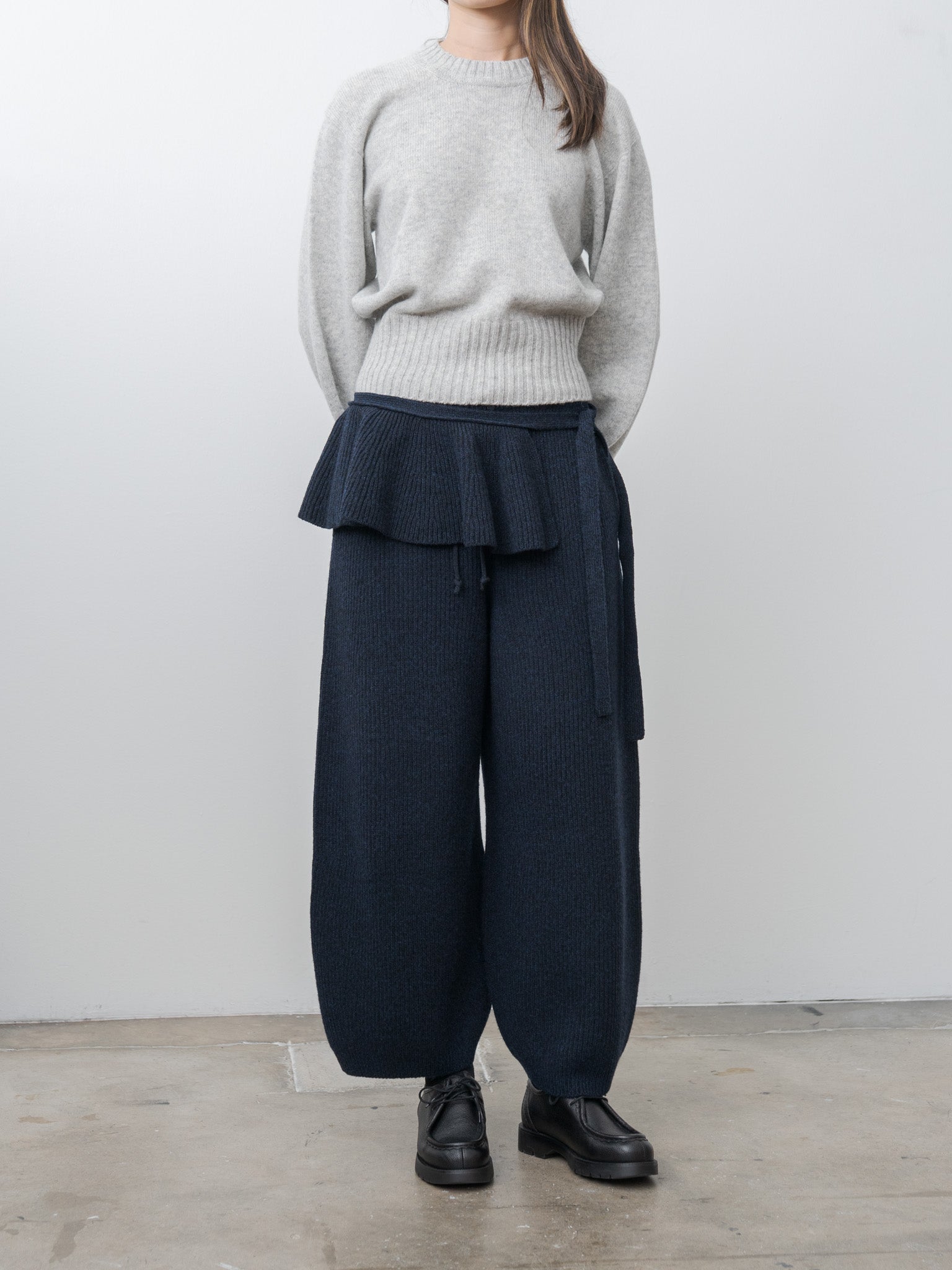 Namu Shop - Unfil Woolen Cotton & Fine Lambswool Ribbed Knit Frill Collar - Black Navy