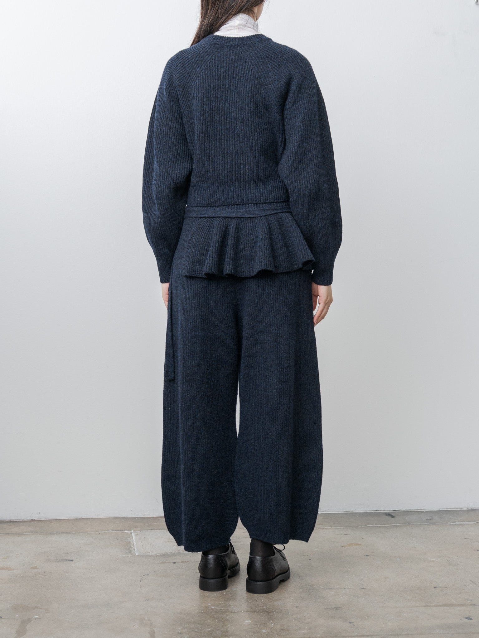 Namu Shop - Unfil Woolen Cotton & Fine Lambswool Ribbed Knit Frill Collar - Black Navy